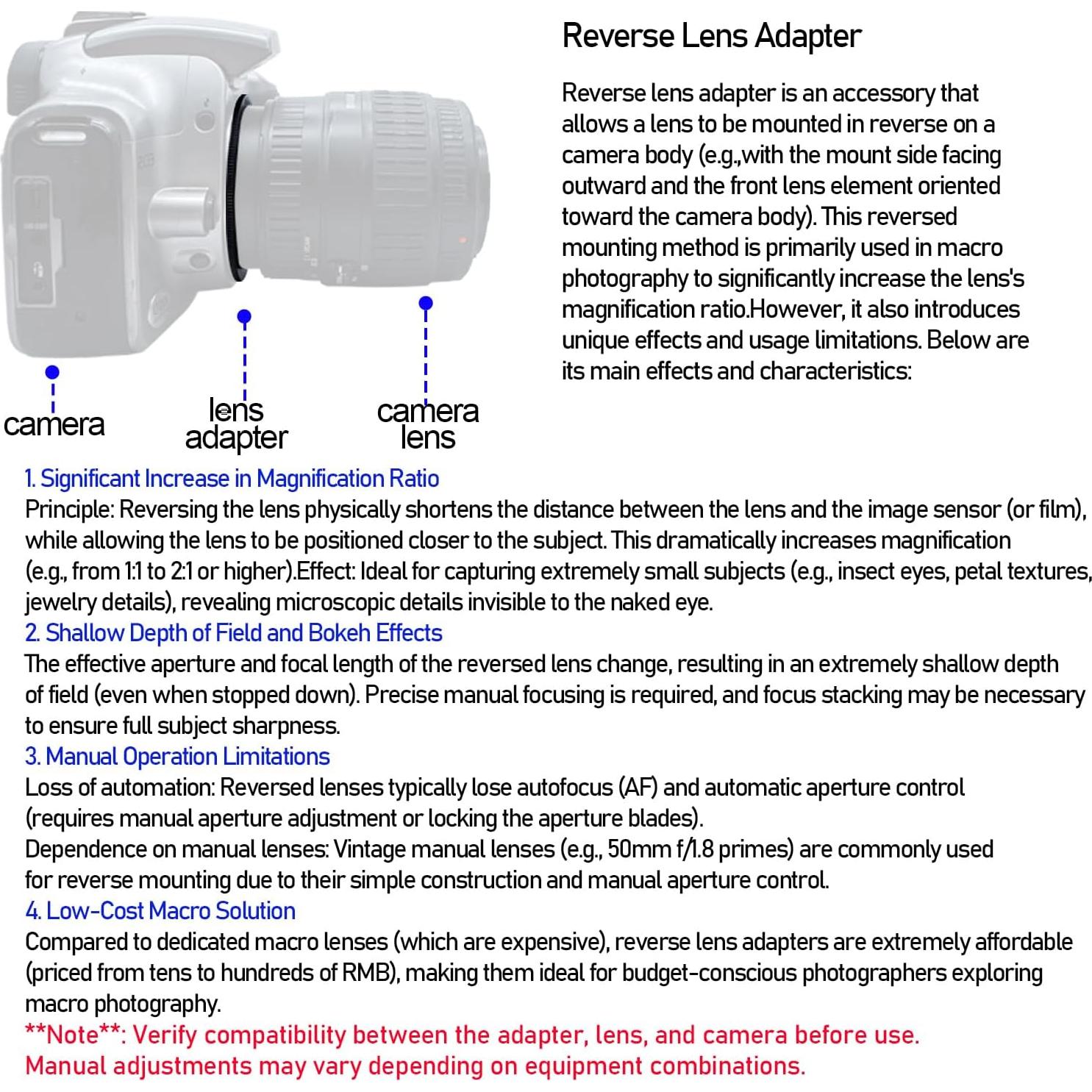 Anillo Inverso de Lente Macro 49mm SHEYOU para Canon DSLR