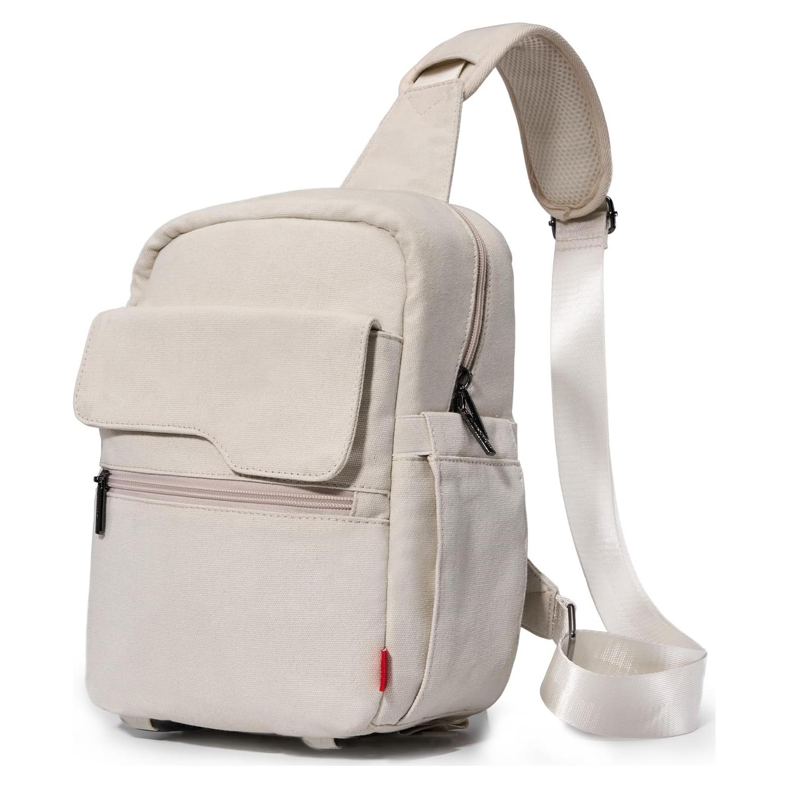 Bolsa de cámara Cwatcun Crossbody Beige para DSLR y sin espejo