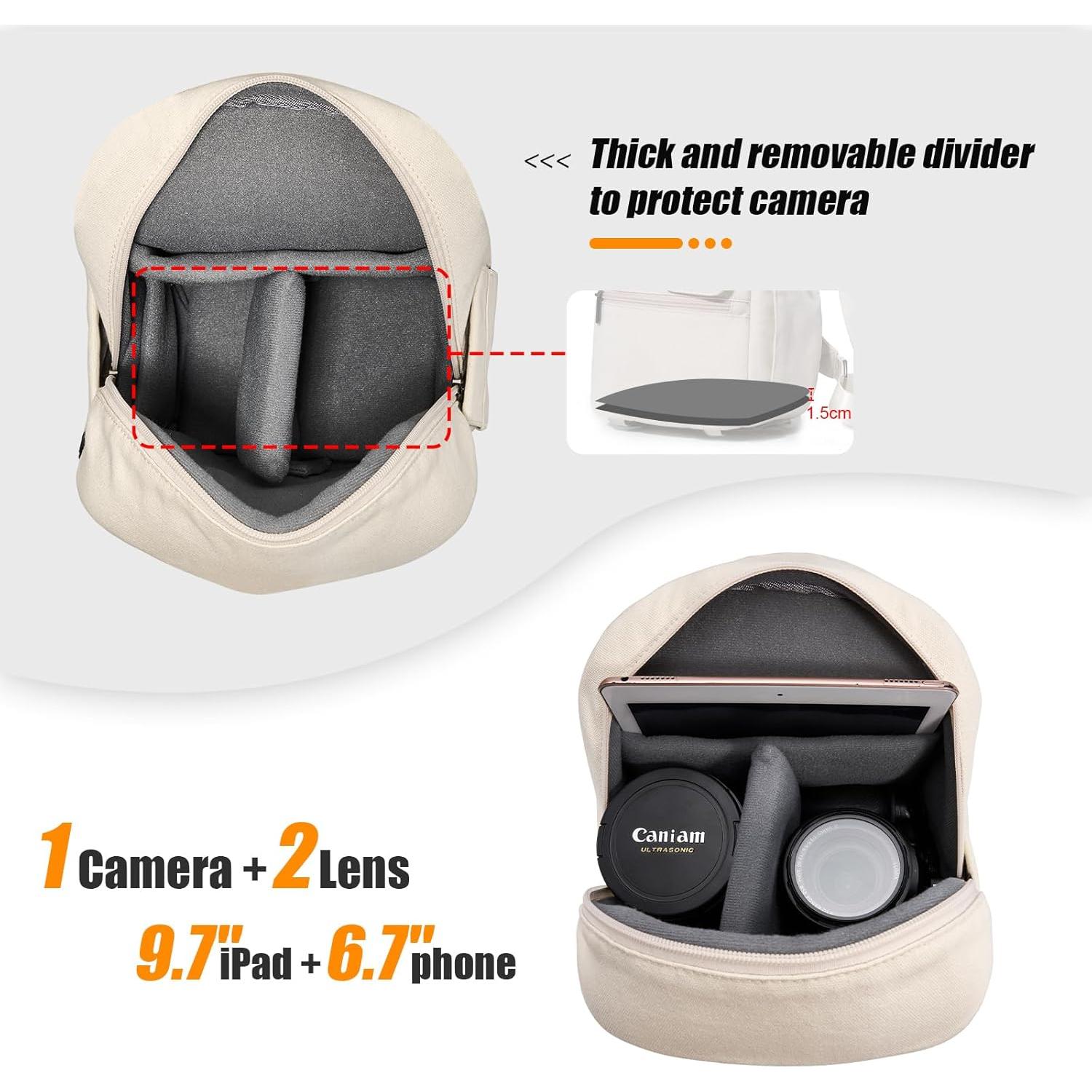 Bolsa de cámara Cwatcun Crossbody Beige para DSLR y sin espejo