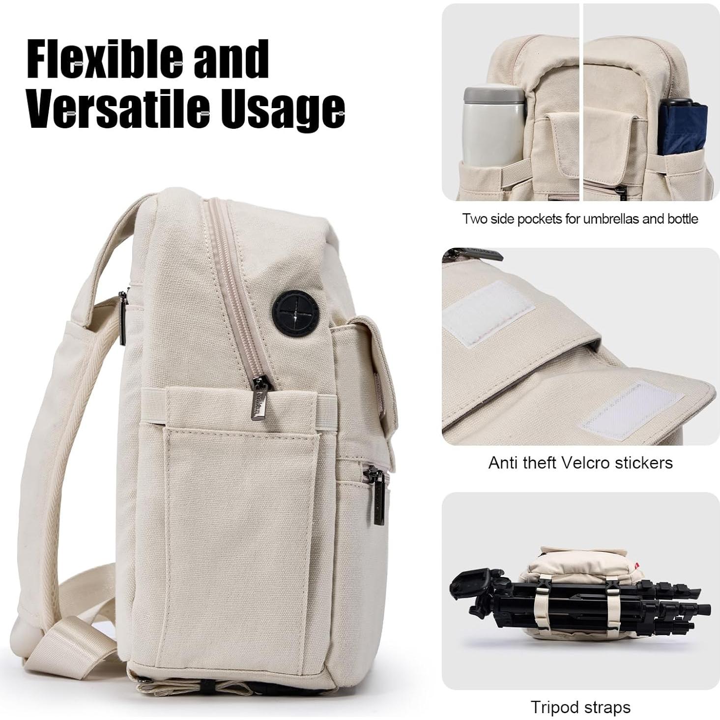 Bolsa de cámara Cwatcun Crossbody Beige para DSLR y sin espejo