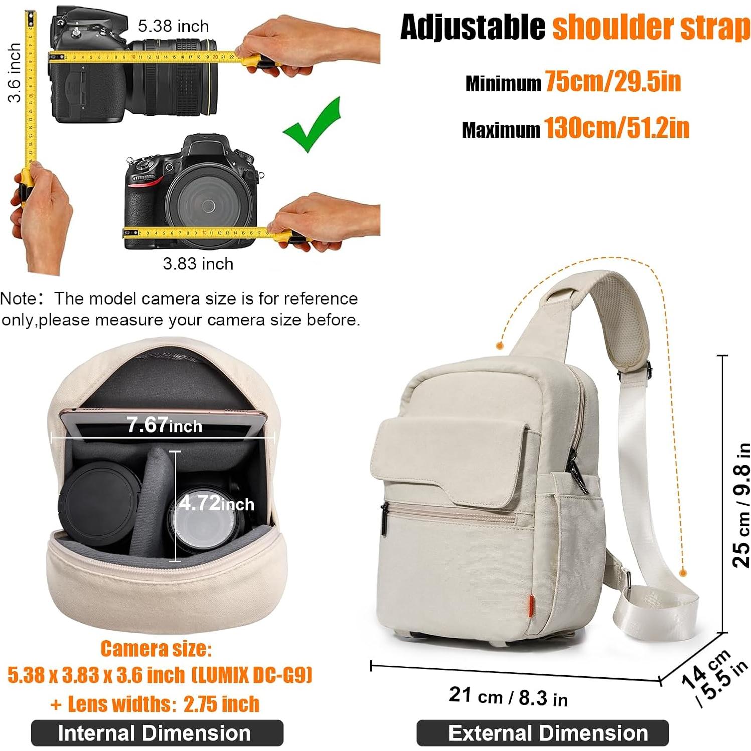 Bolsa de cámara Cwatcun Crossbody Beige para DSLR y sin espejo