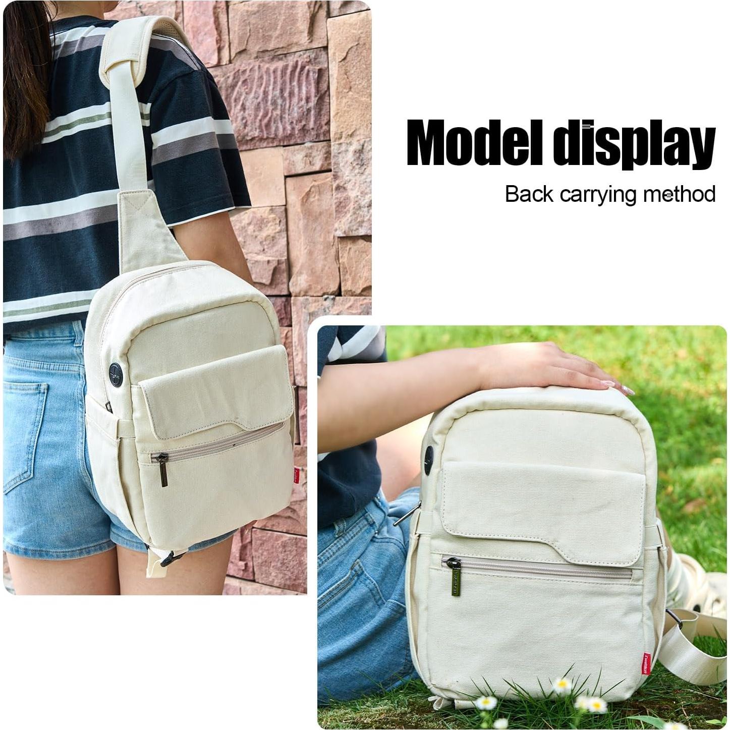 Bolsa de cámara Cwatcun Crossbody Beige para DSLR y sin espejo