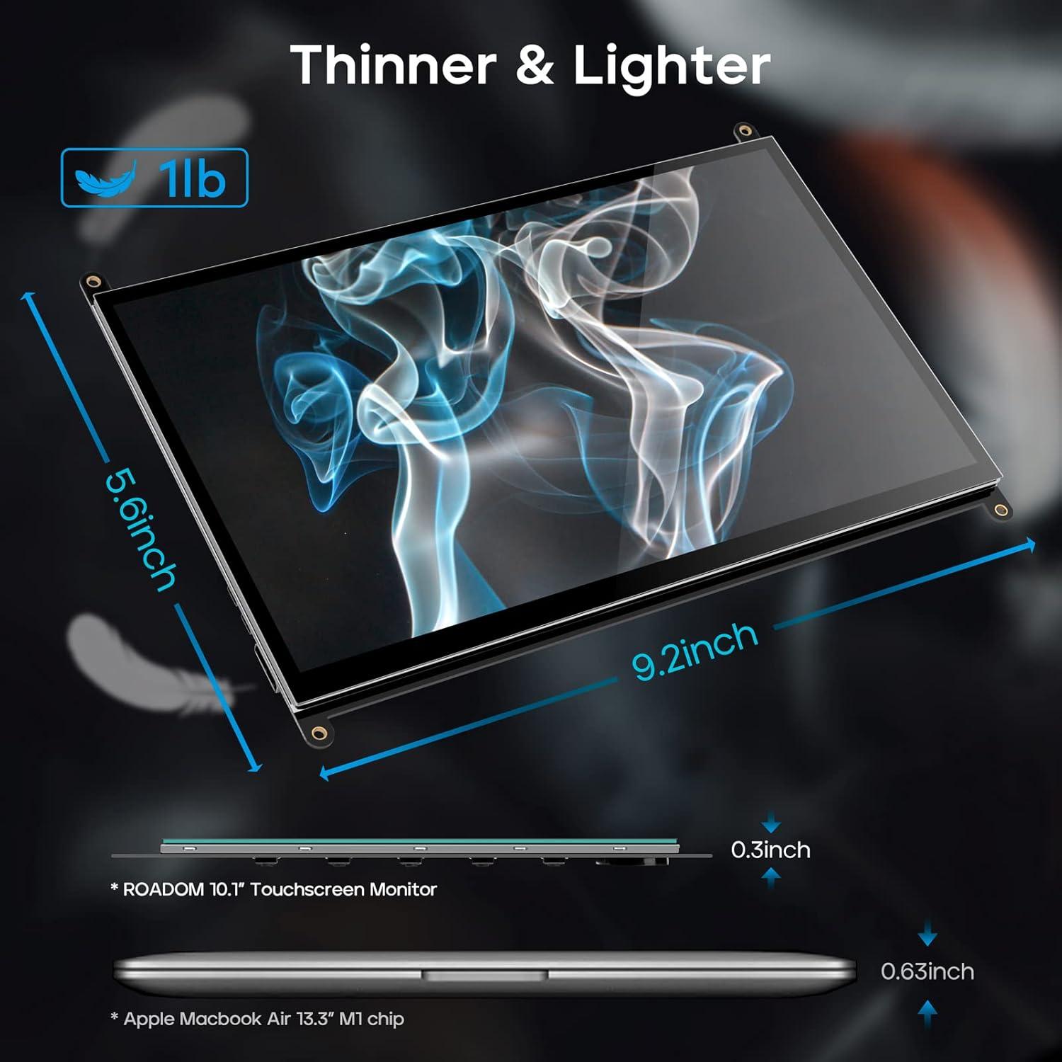 Monitor Táctil 10.1" ROADOM FHD 1024x600 HDMI Raspberry Pi
