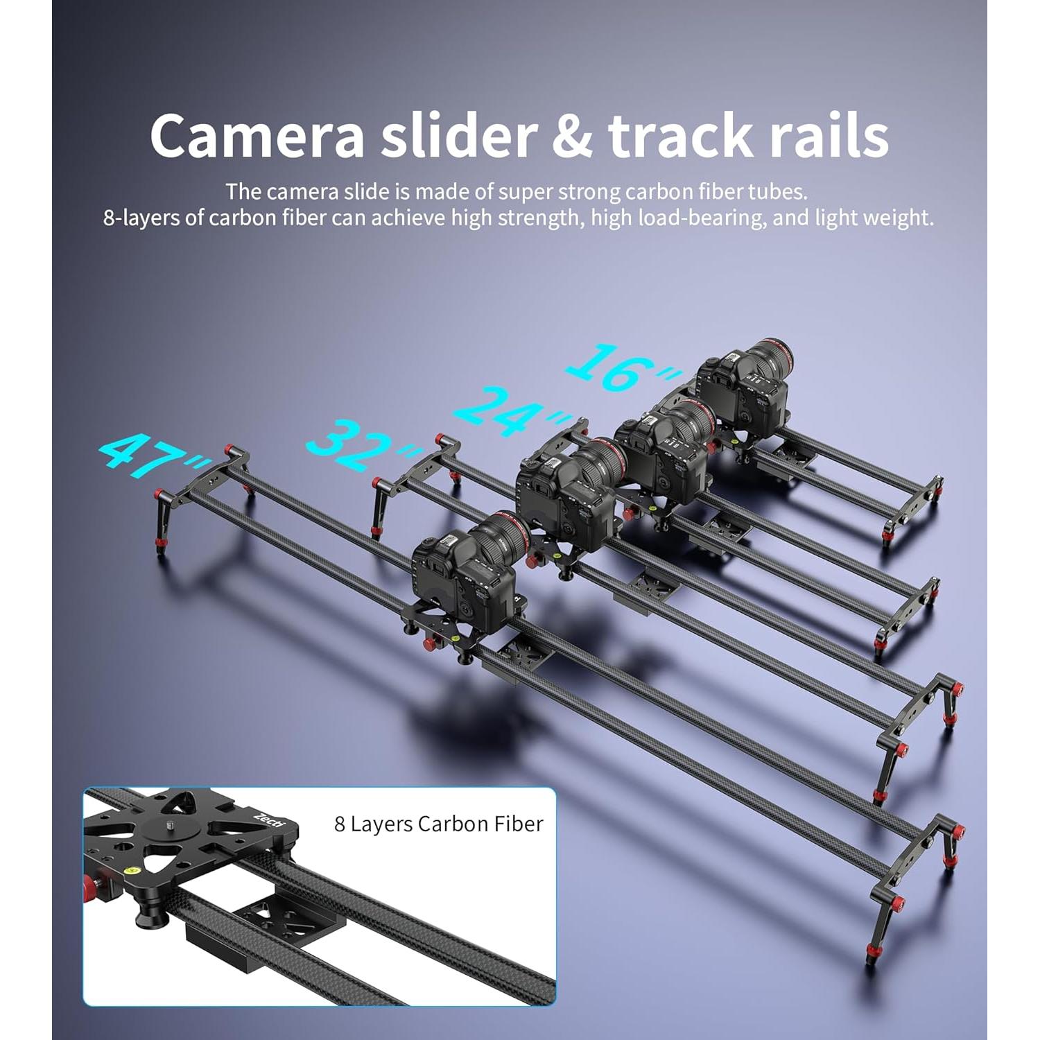 Slider de Cámara Zecti 40 cm Fibra de Carbono Estabilizador
