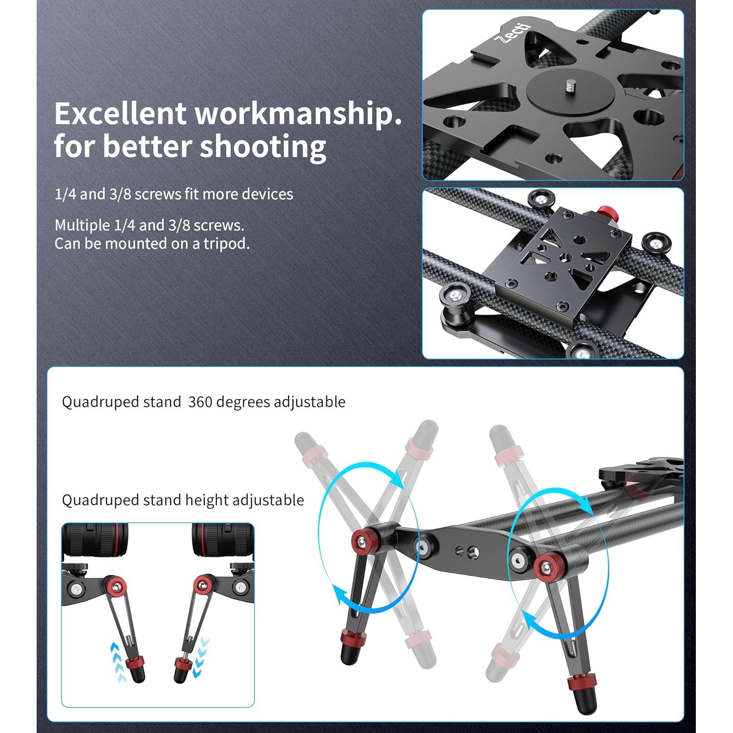 Slider de Cámara Zecti 40 cm Fibra de Carbono Estabilizador