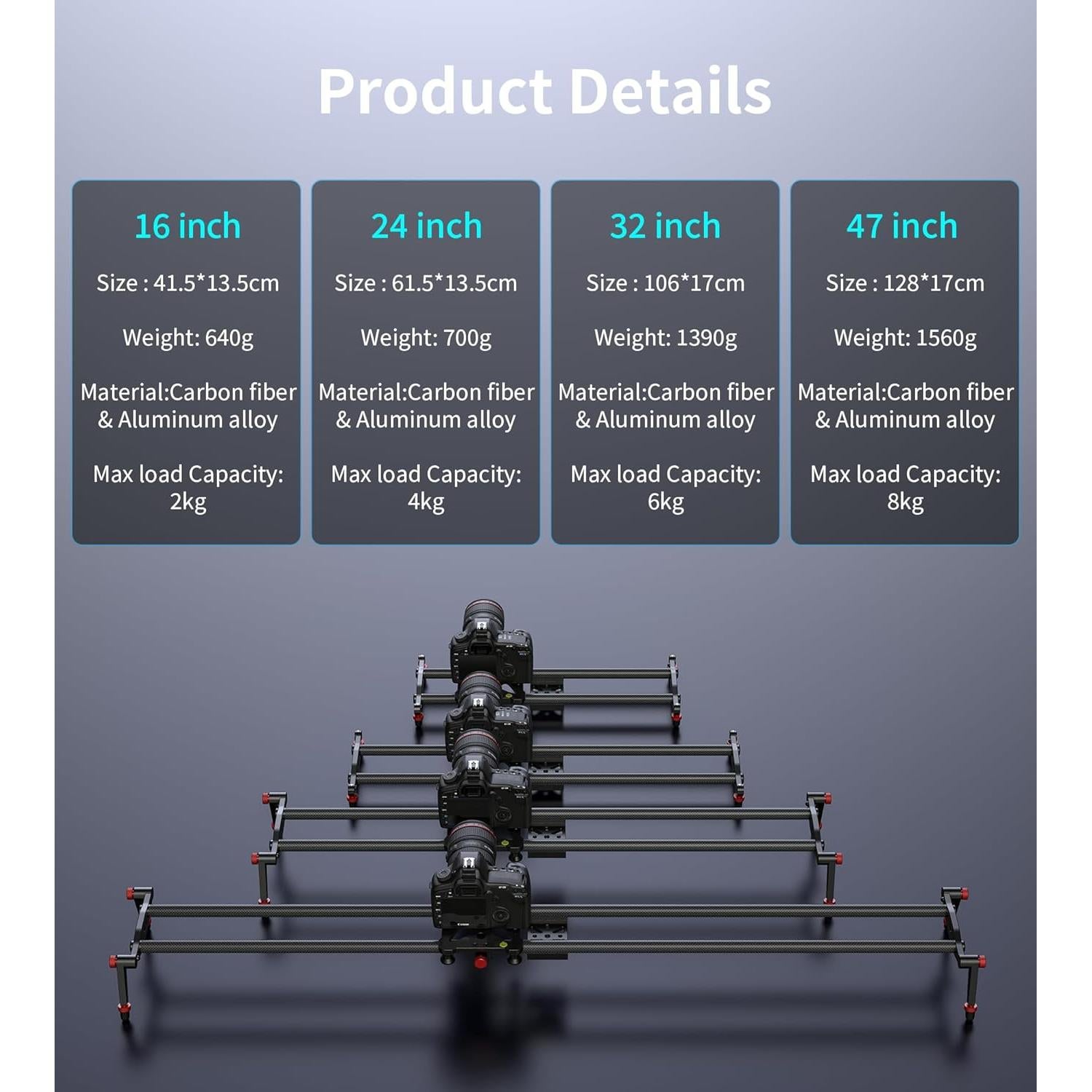 Slider de Cámara Zecti 40 cm Fibra de Carbono Estabilizador