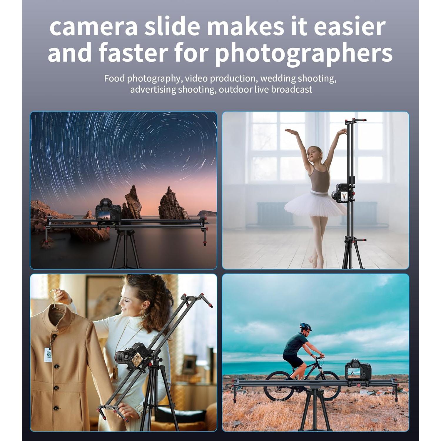 Slider de Cámara Zecti 40 cm Fibra de Carbono Estabilizador