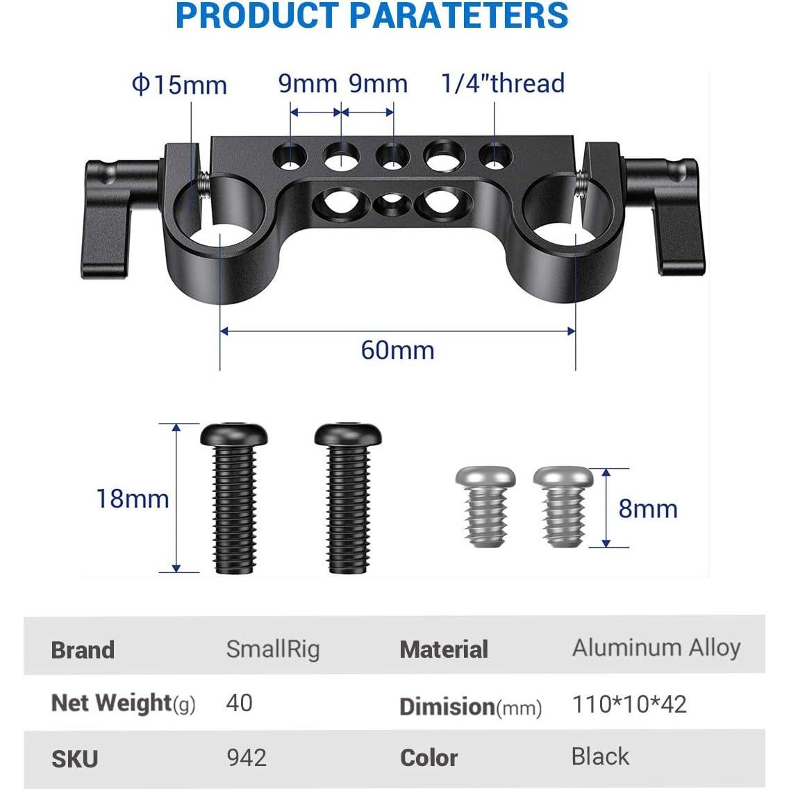Abrazadera de Varilla 15mm SmallRig 942 con Rosca 1/4"-20