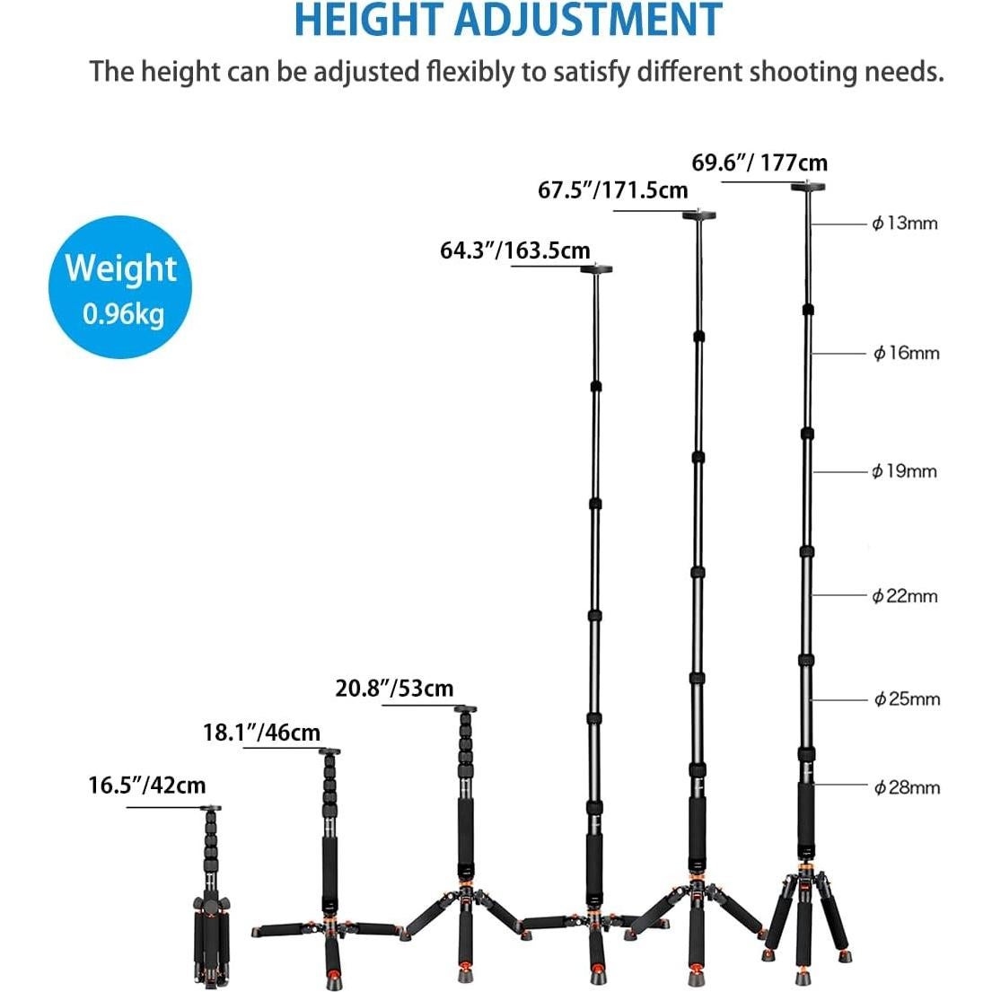Monopod de cámara Koolehaoda K-266 con trípode 45-177cm