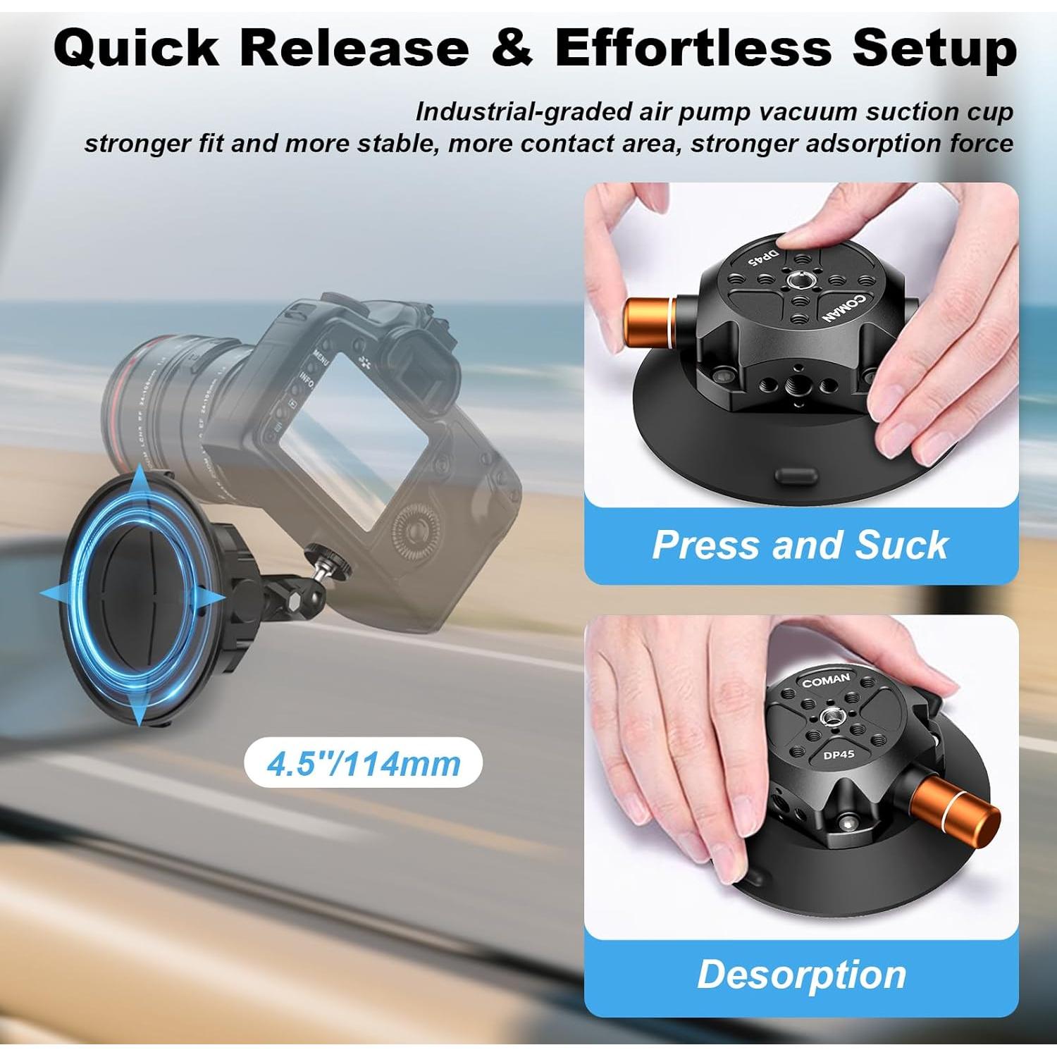Soporte de cámara con ventosa COMAN DP3045 4.5" para coche