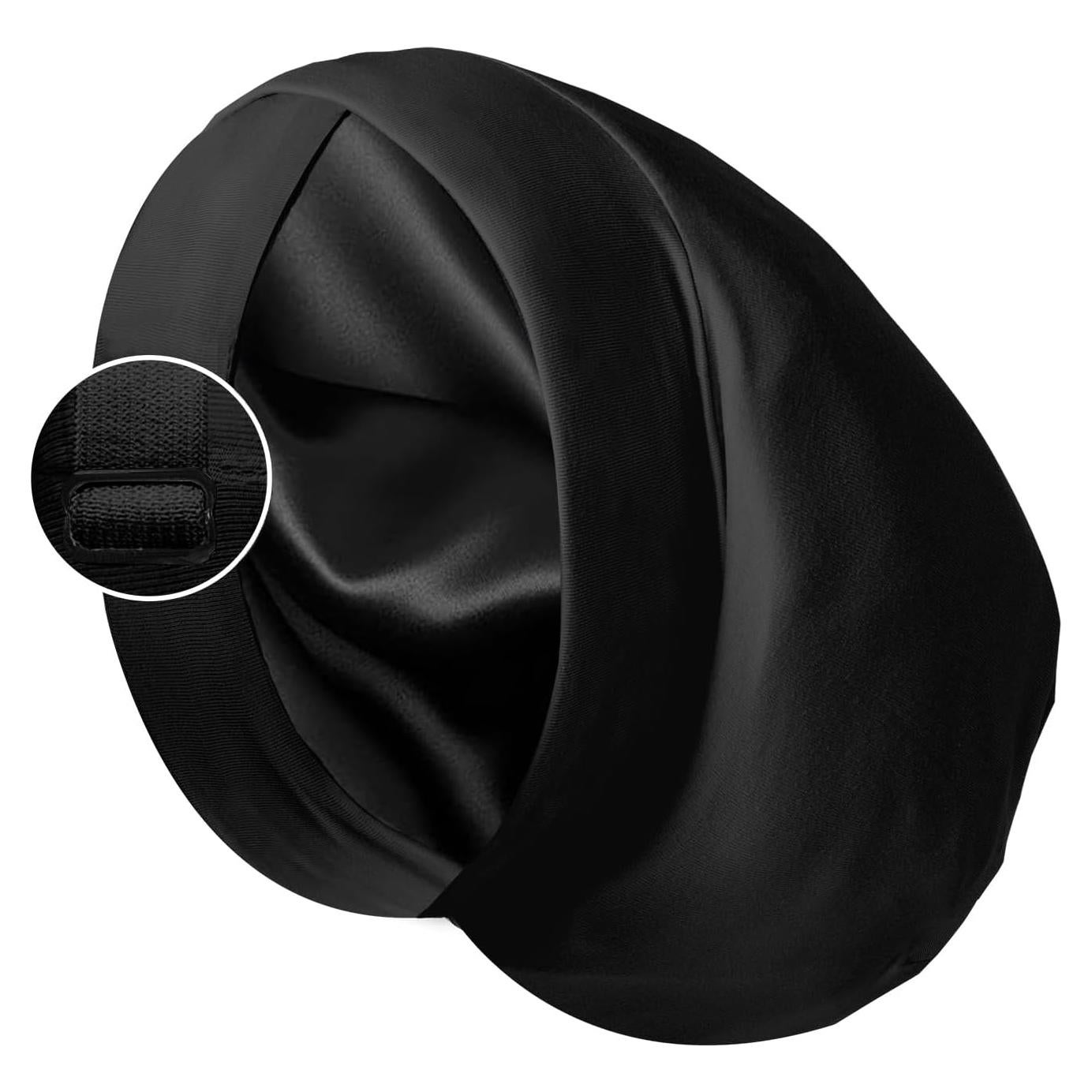 Gorro de Satén Ajustable para Cabello Frizz - Negro