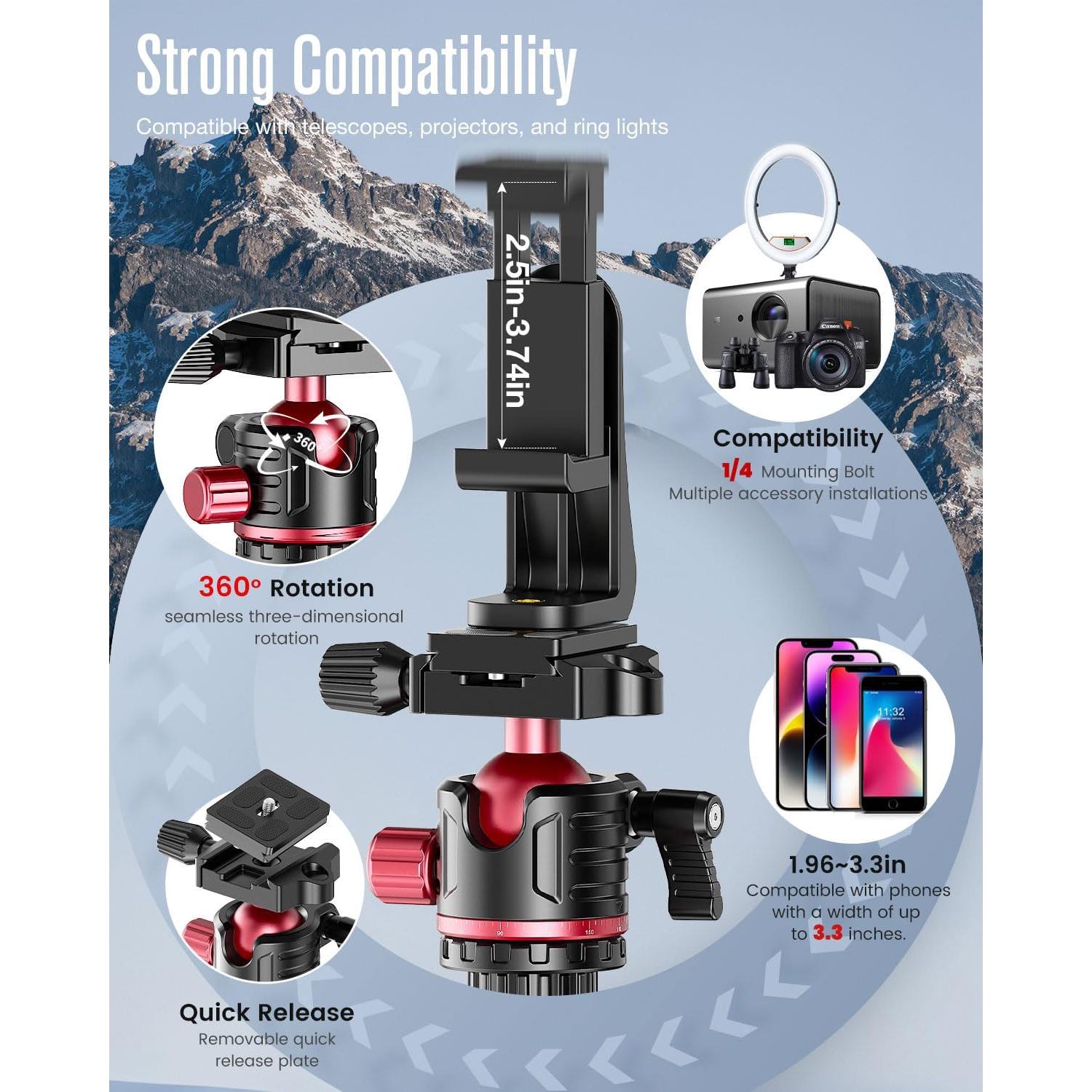 Trípode CAMBOFOTO TM265A 80" Aluminio 15kg Cabeza de Bola