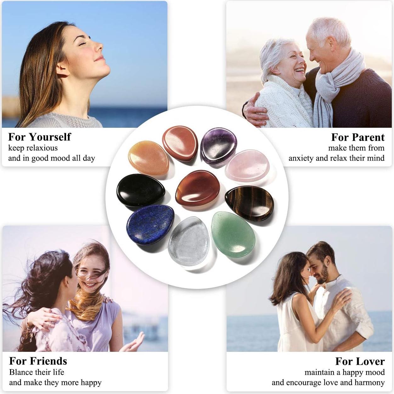 CrystalTears 4 PCS Thumb Worry Stone-Amethyst Rose Quartz Lapis Lazuli Tiger's Eye Healing Crystal Pocket Palm Stone