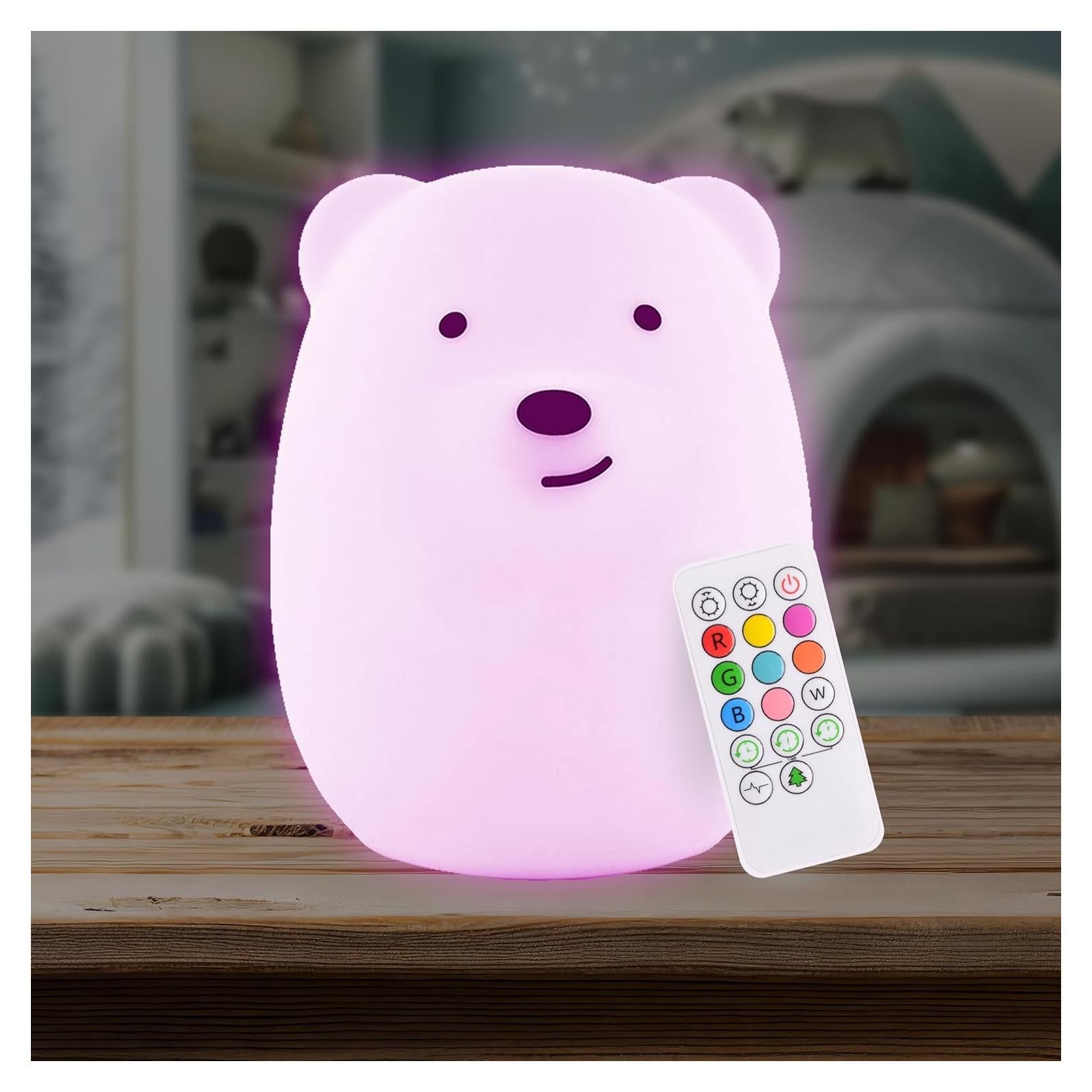Luz Nocturna Infantil LumiPets Oso 9 Colores Control Remoto