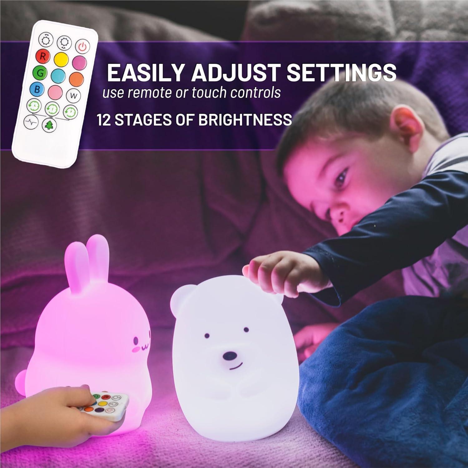 Luz Nocturna Infantil LumiPets Oso 9 Colores Control Remoto