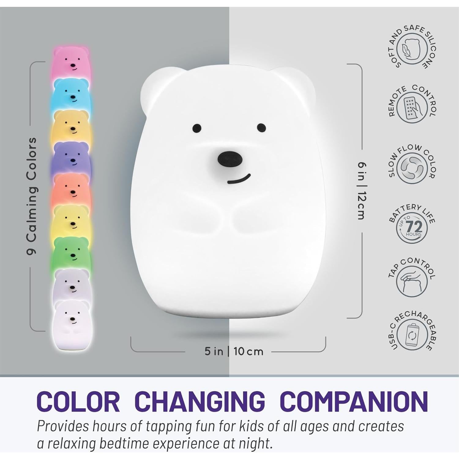 Luz Nocturna Infantil LumiPets Oso 9 Colores Control Remoto
