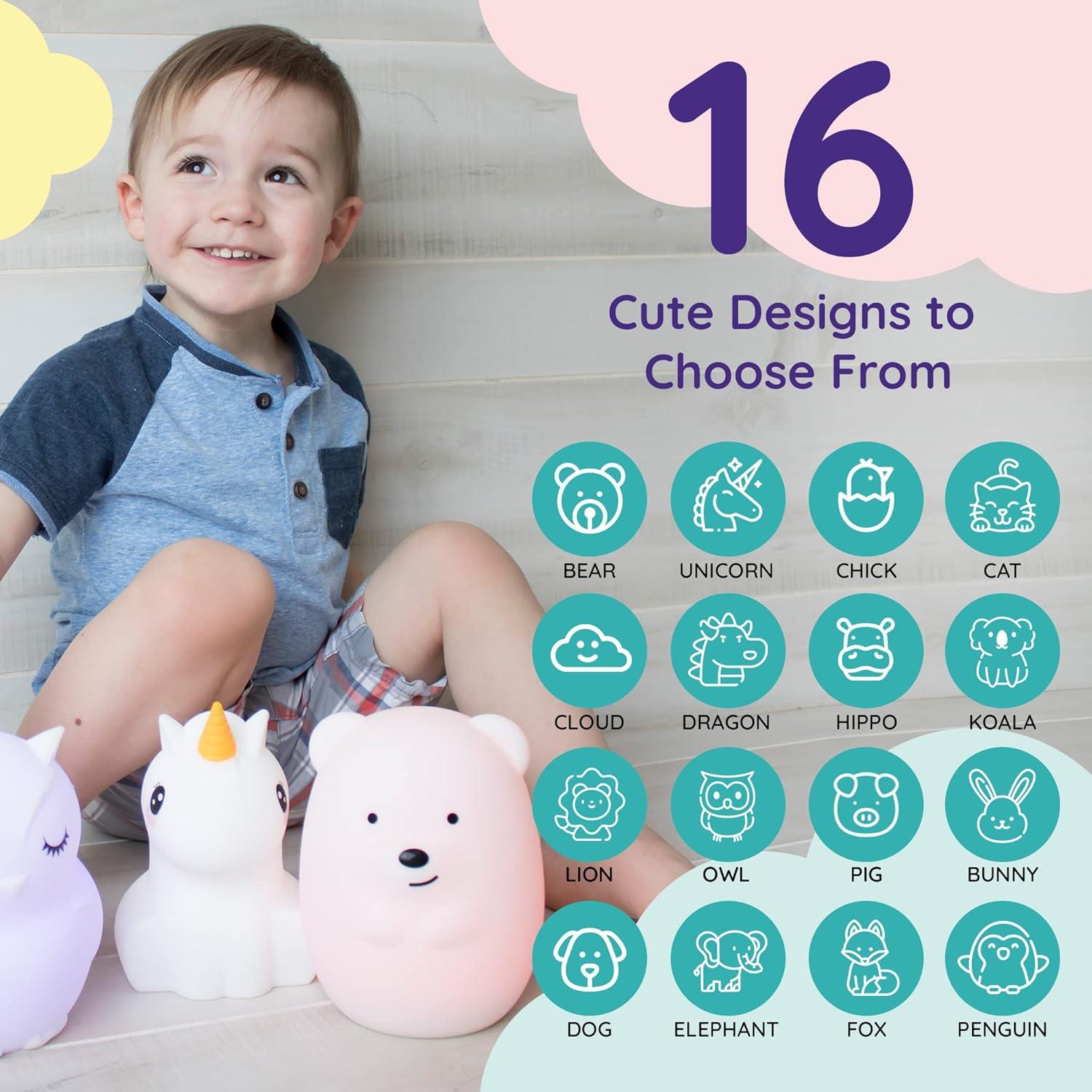 Luz Nocturna Infantil LumiPets Oso 9 Colores Control Remoto