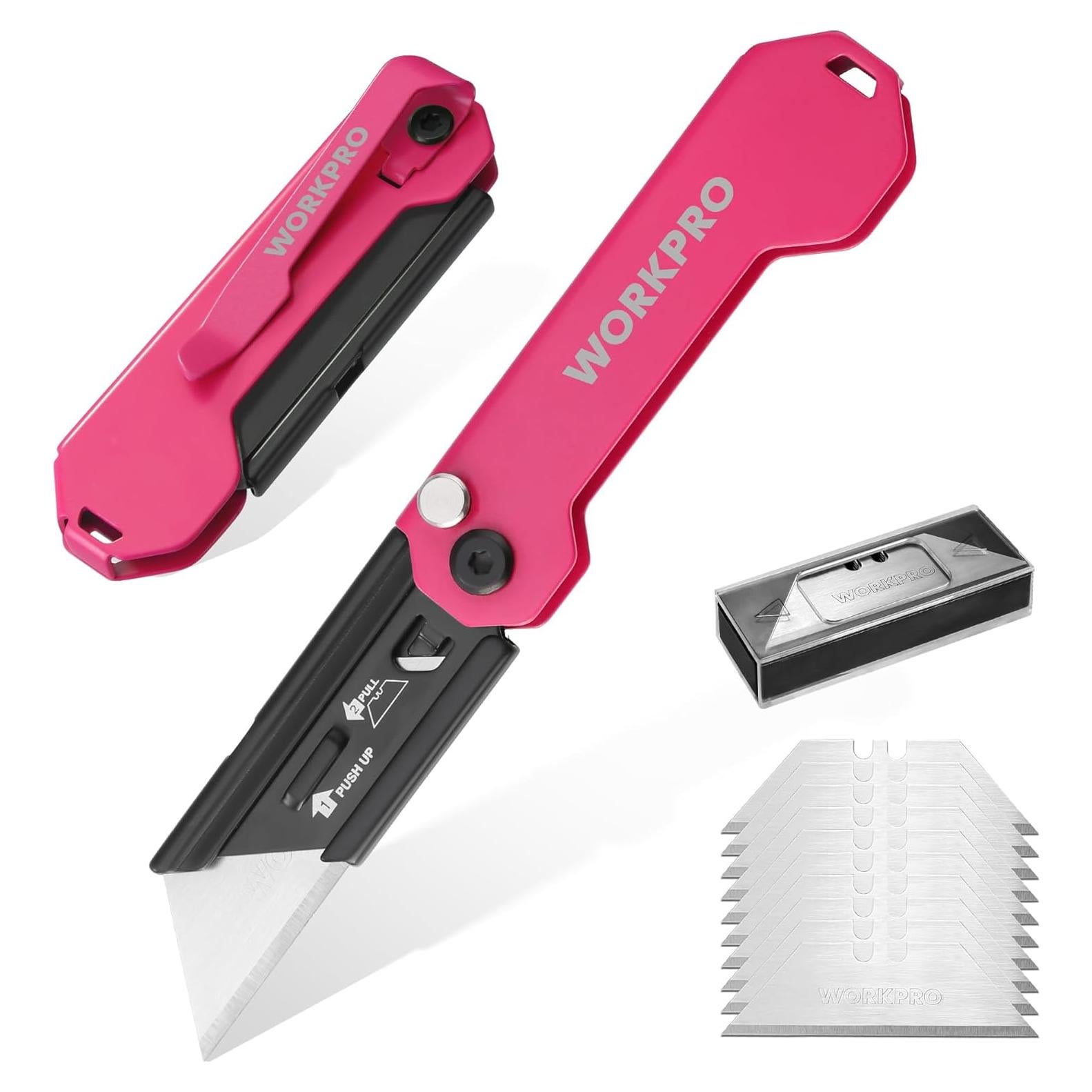 Cuchillo Utilitario Plegable WORKPRO 2 Piezas con 10 Cuchillas