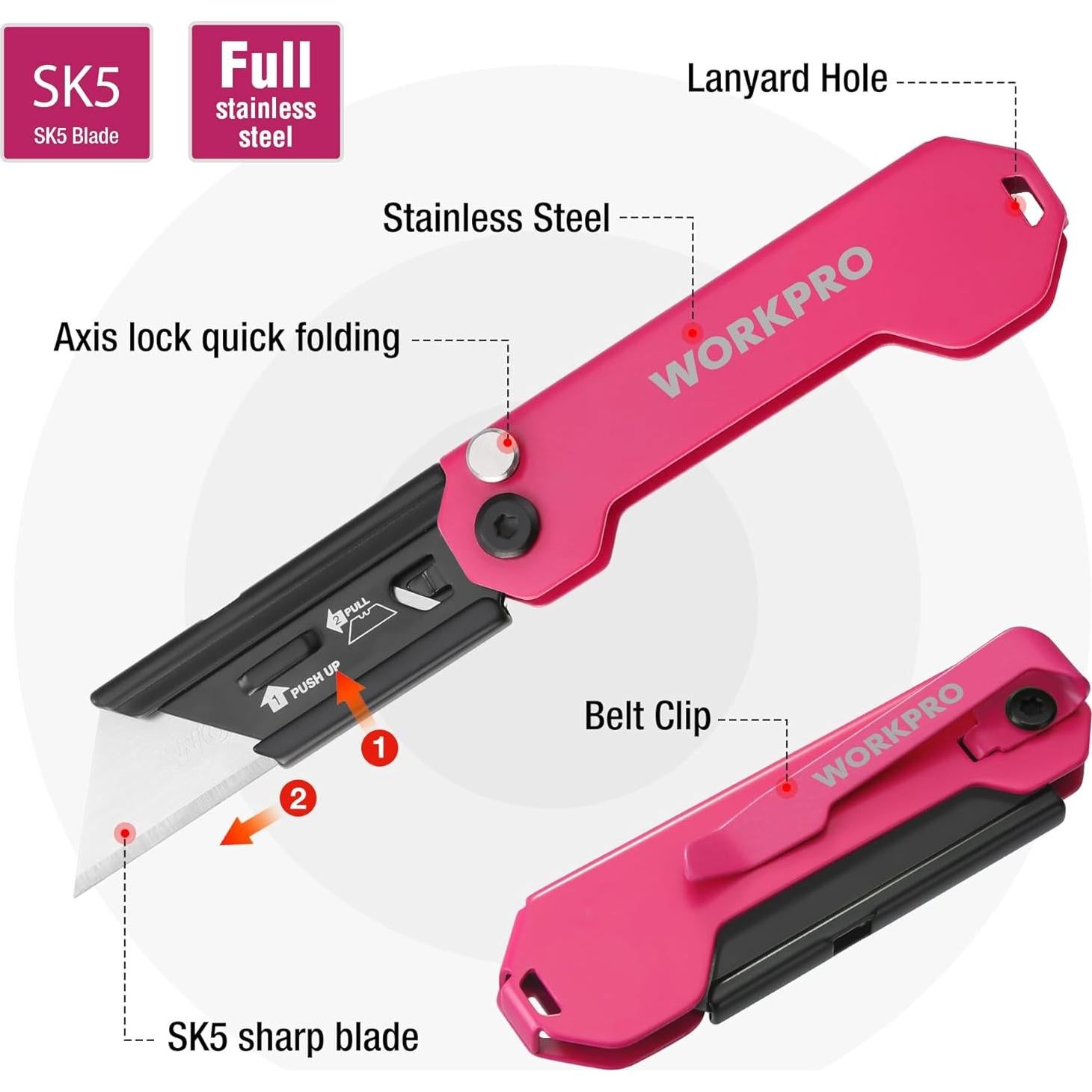 Cuchillo Utilitario Plegable WORKPRO 2 Piezas con 10 Cuchillas