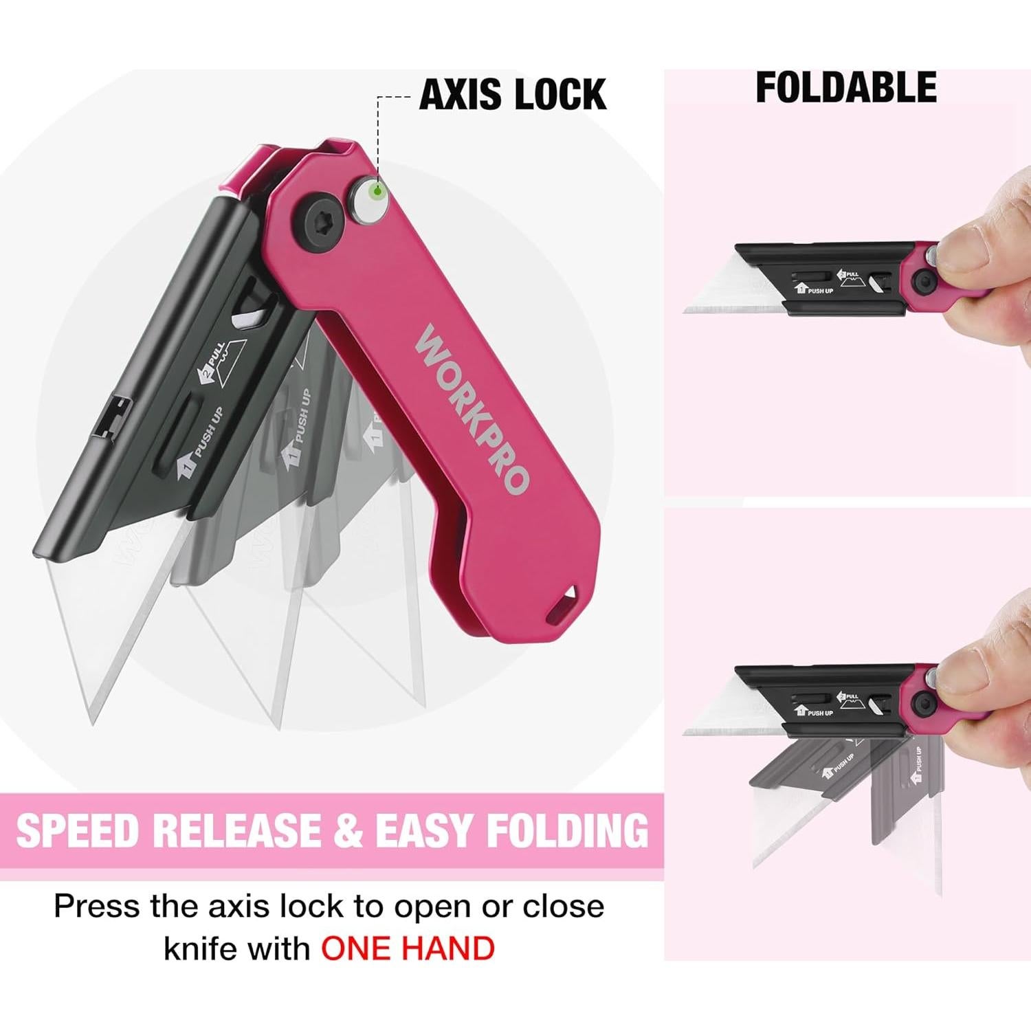Cuchillo Utilitario Plegable WORKPRO 2 Piezas con 10 Cuchillas