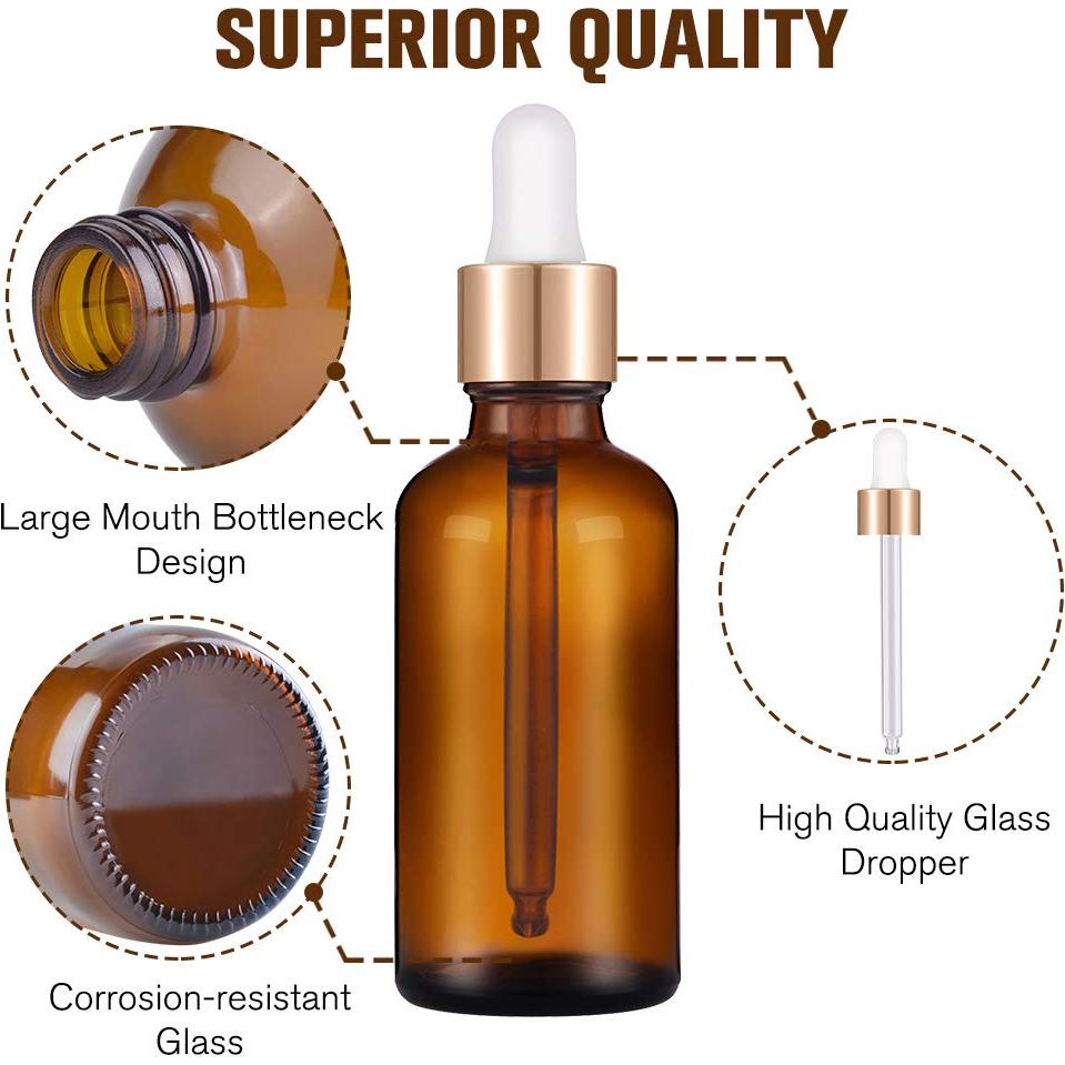 Botellas de Cuentagotas PrettyCare 12 Pcs 60ml Ámbar con Accesorios