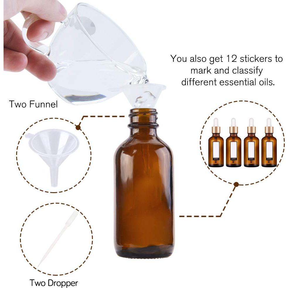 Botellas de Cuentagotas PrettyCare 12 Pcs 60ml Ámbar con Accesorios