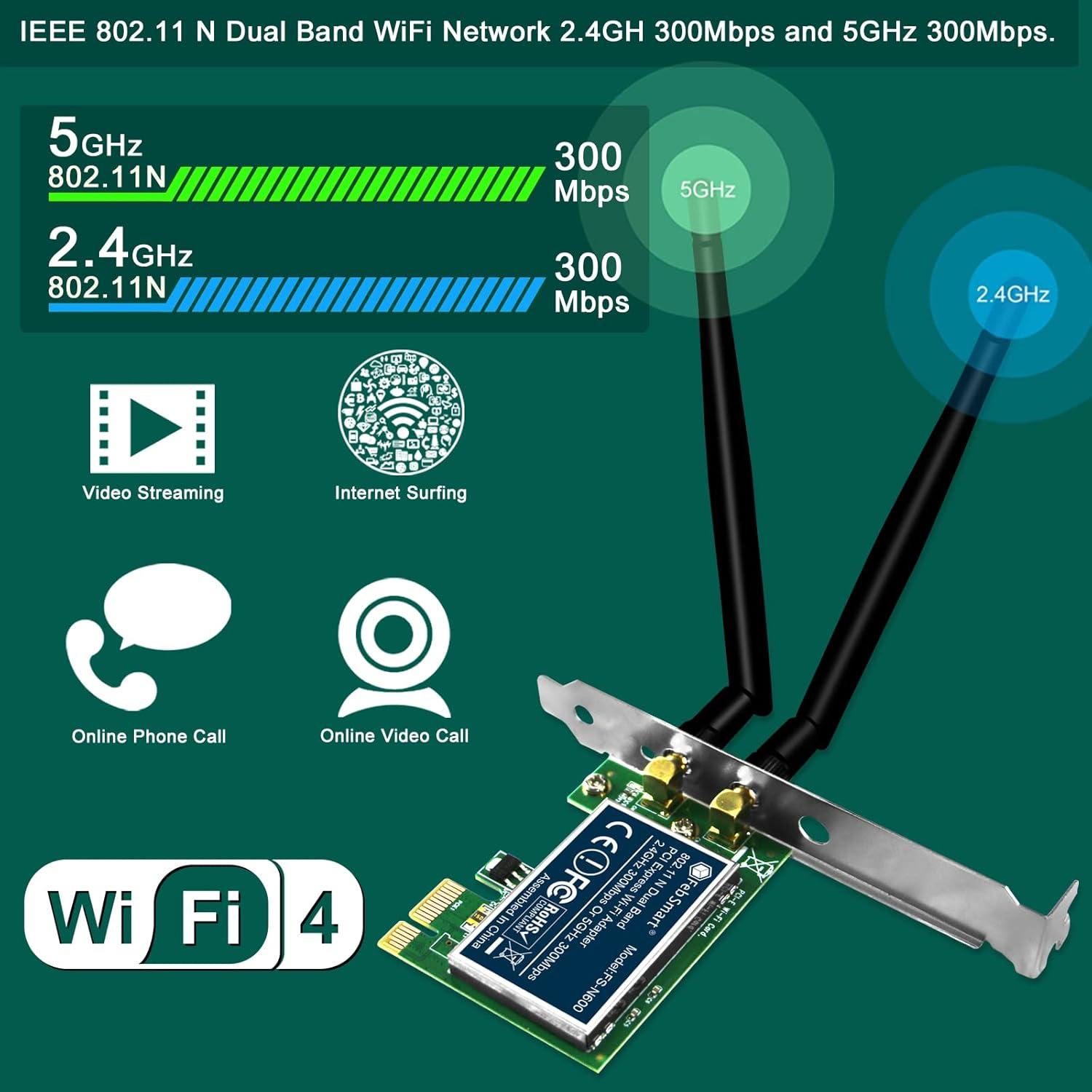 Adaptador WiFi PCIe FebSmart FS-N600 600Mbps Doble Banda