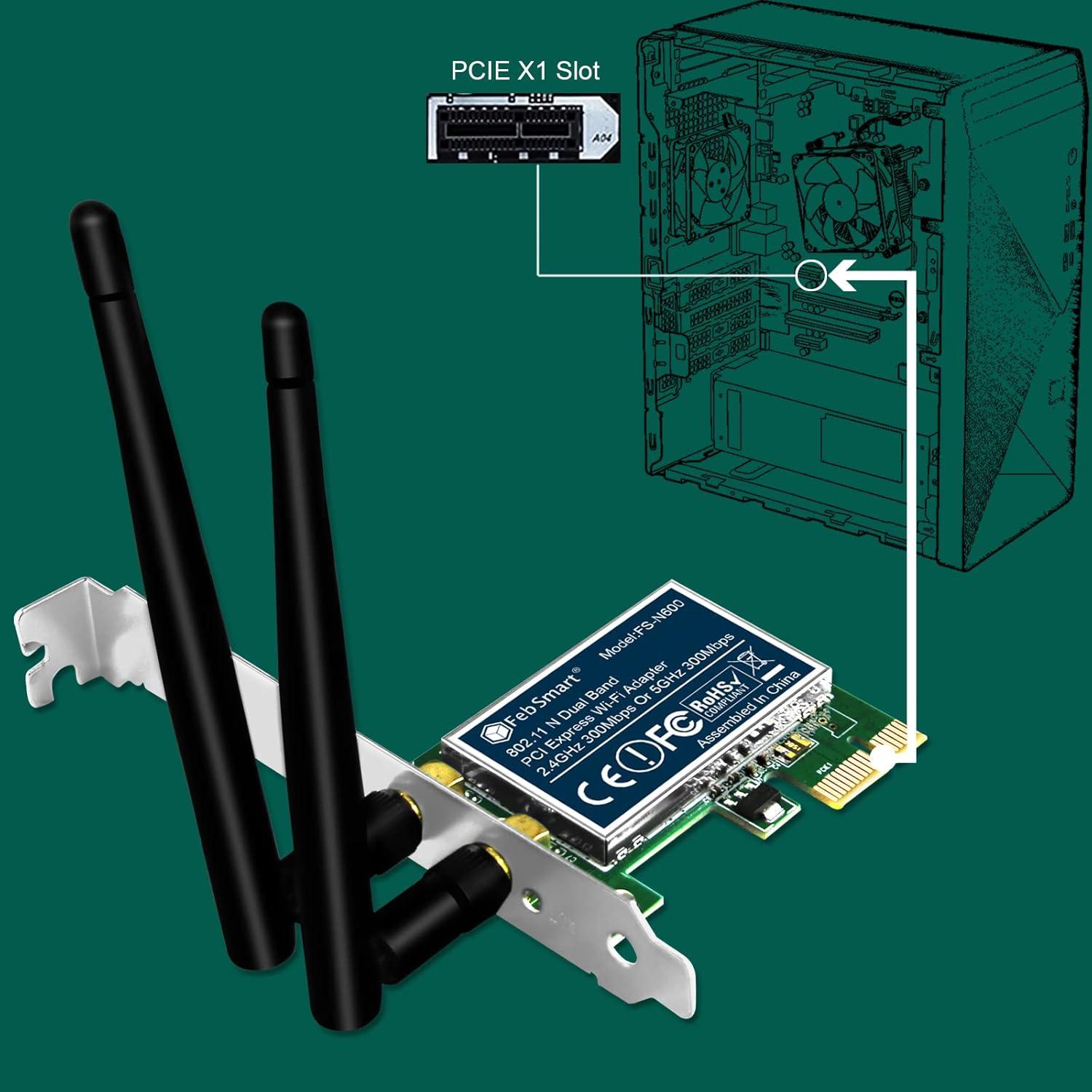 Adaptador WiFi PCIe FebSmart FS-N600 600Mbps Doble Banda