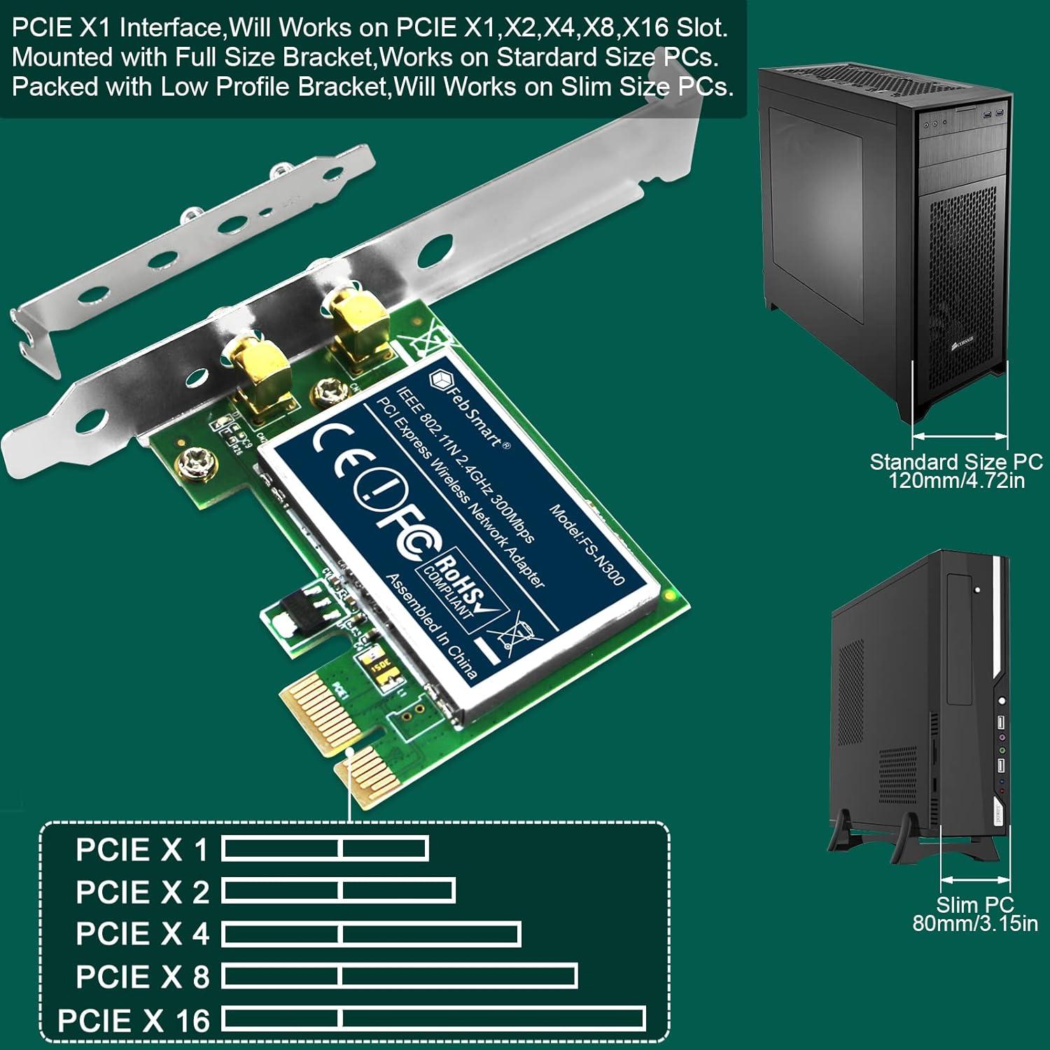 Adaptador WiFi PCIe FebSmart FS-N600 600Mbps Doble Banda