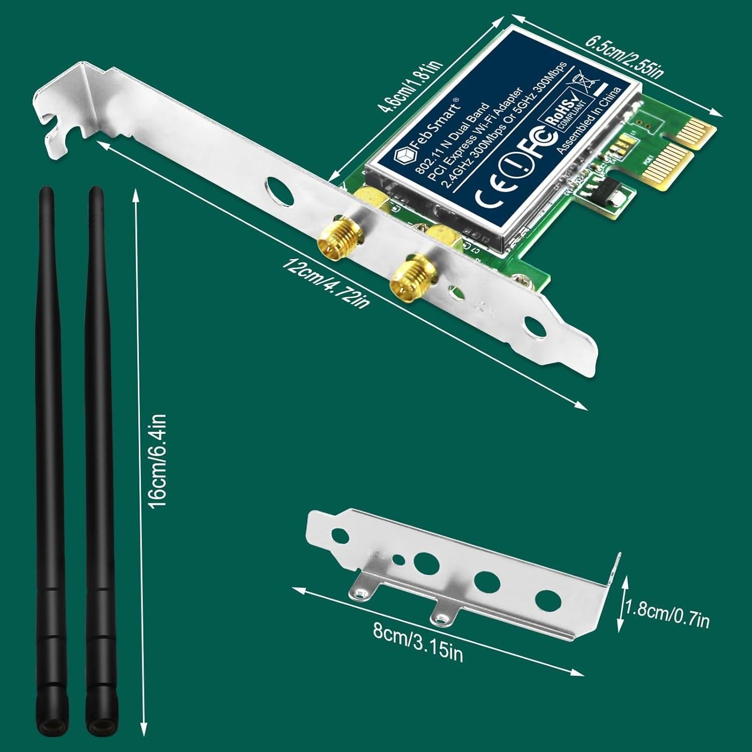 Adaptador WiFi PCIe FebSmart FS-N600 600Mbps Doble Banda