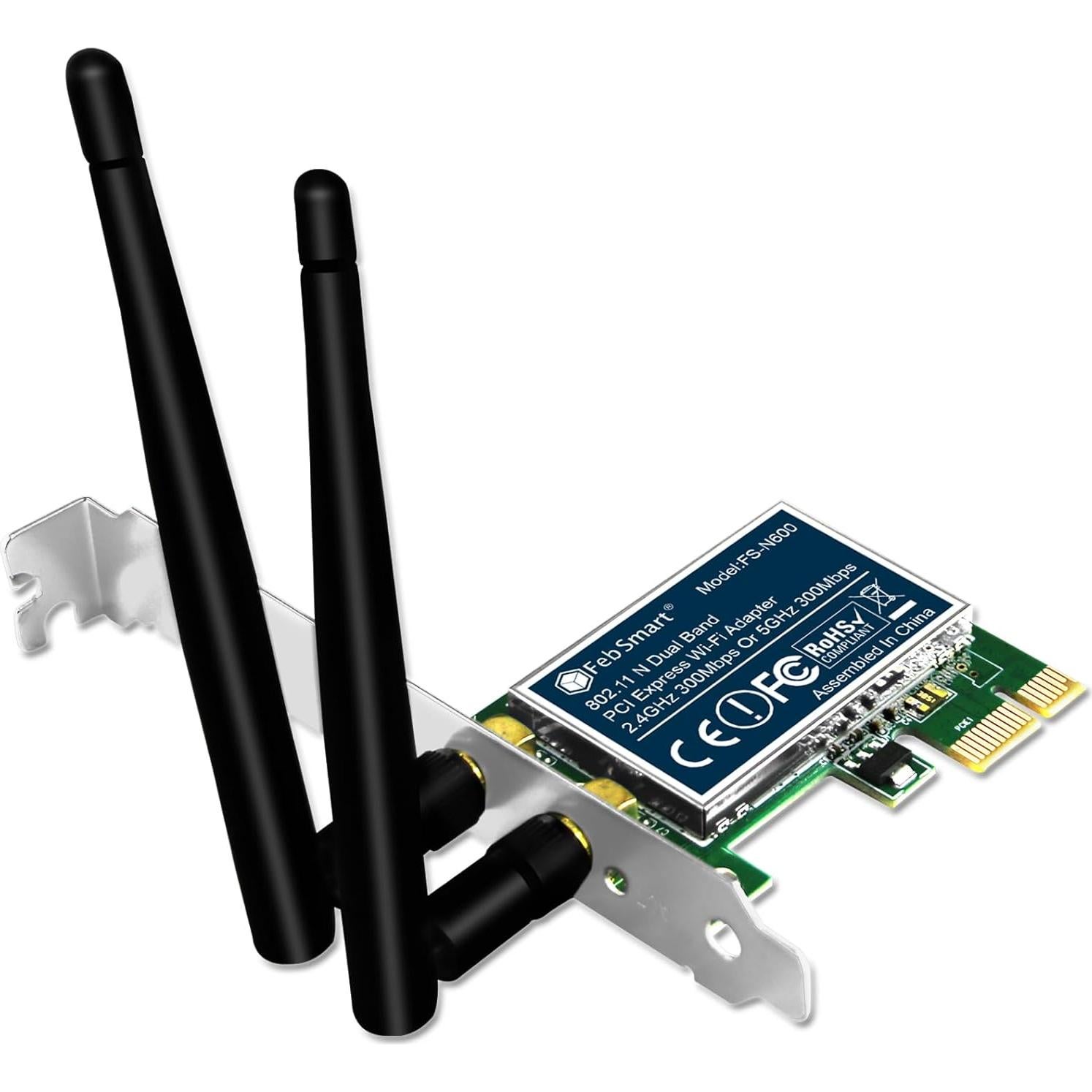 Adaptador WiFi PCIe FebSmart FS-N600 600Mbps Doble Banda