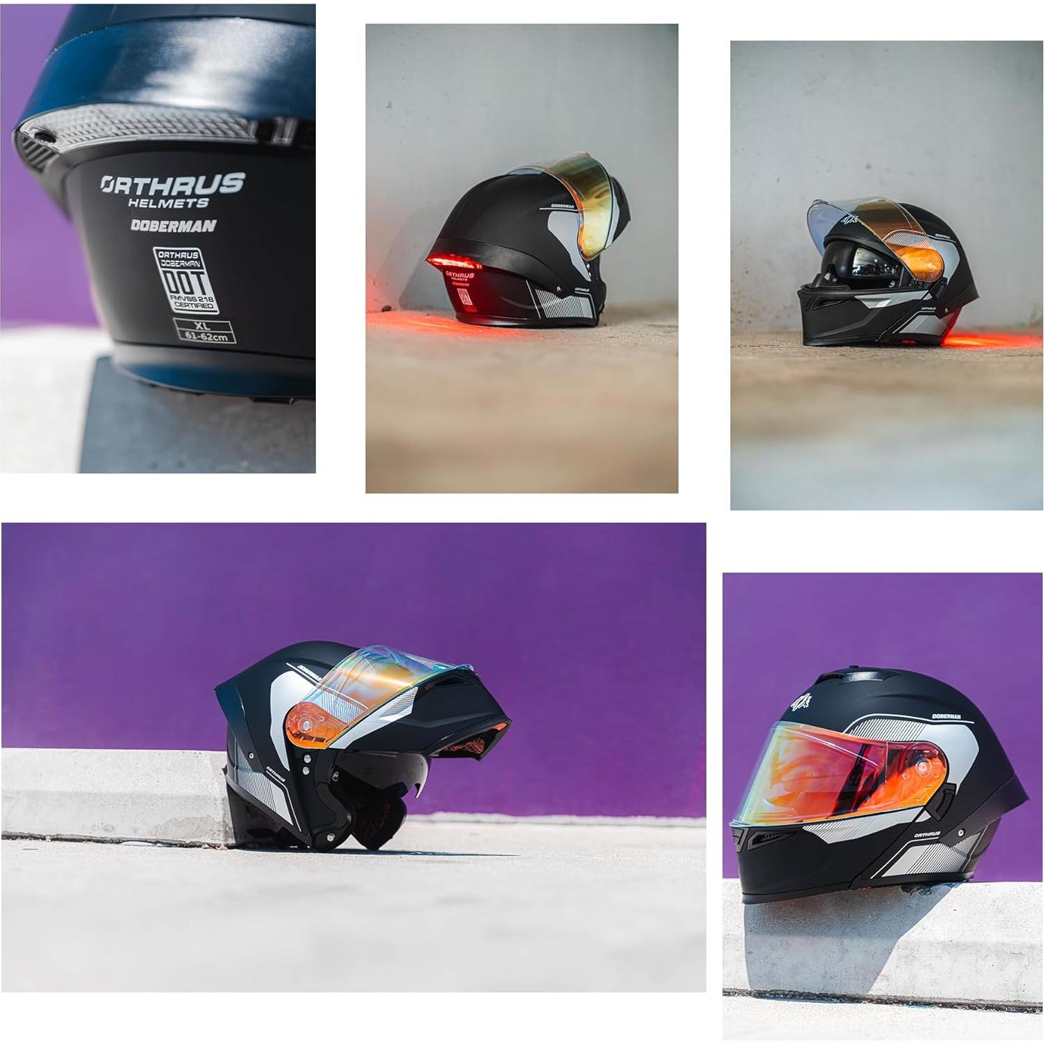 Casco Modular Orthrus OTS Dobermann Plata - Adulto Unisex