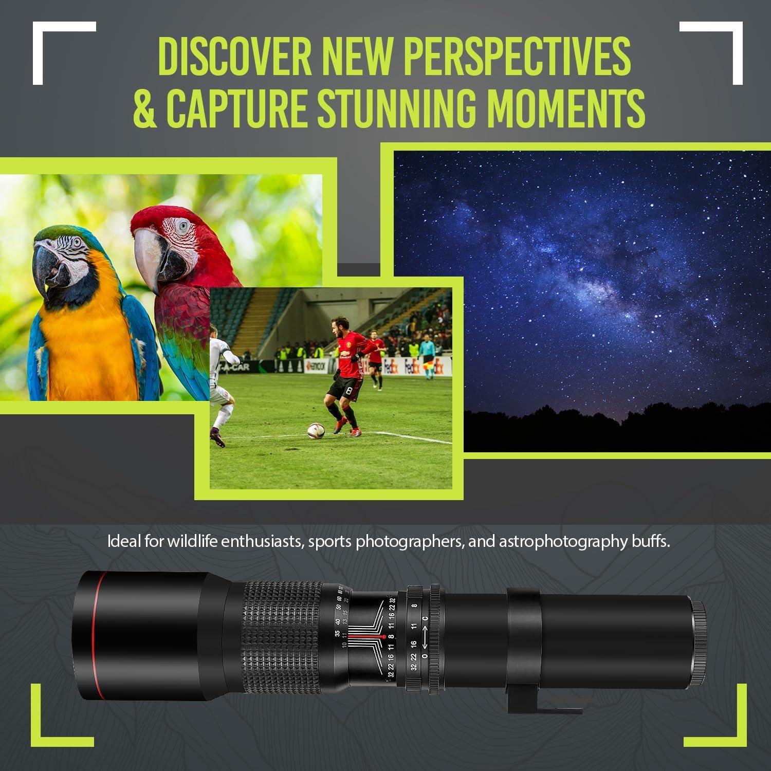 Lente Teleobjetivo Manual 500mm f/8 para Nikon D500 D600 D7500