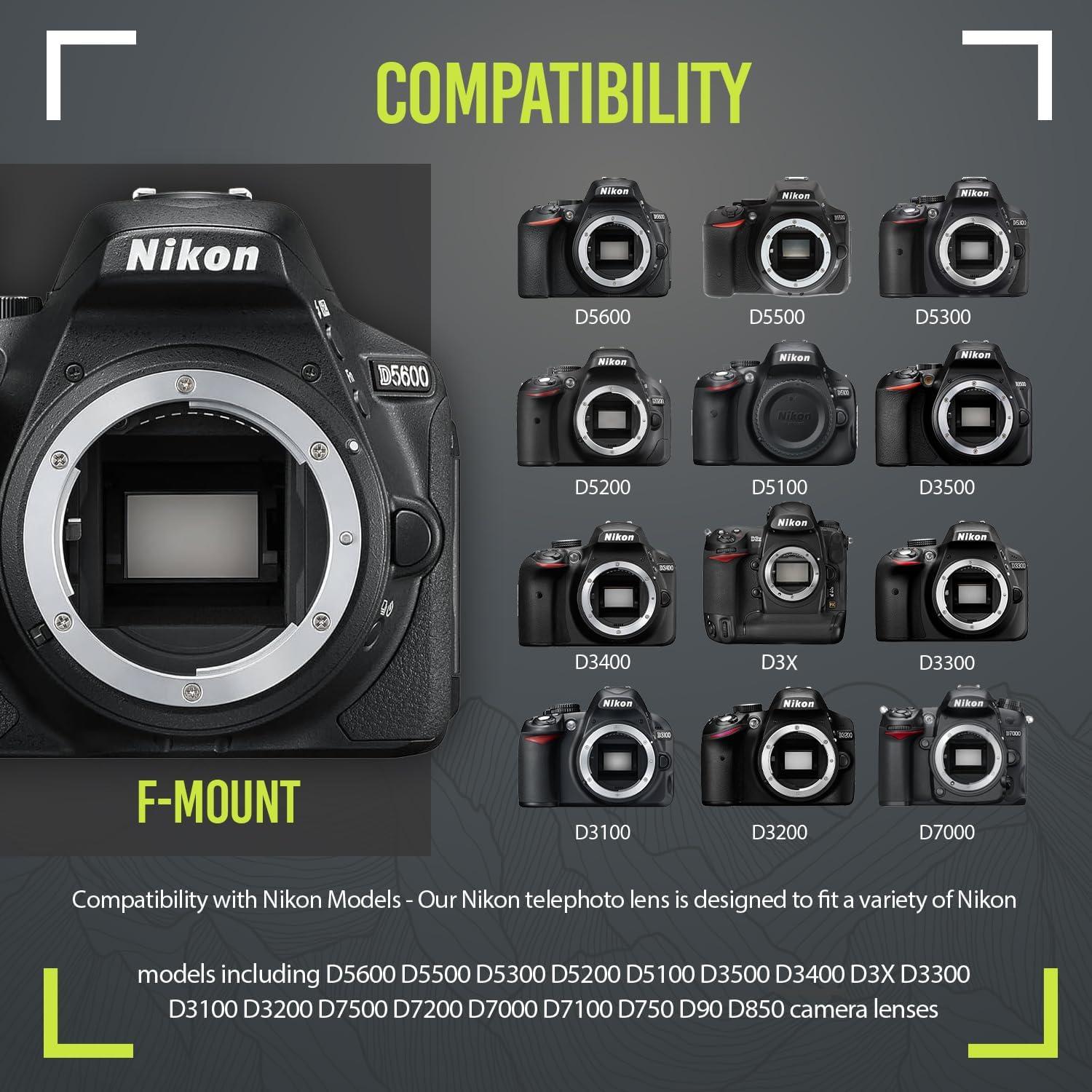 Lente Teleobjetivo Manual 500mm f/8 para Nikon D500 D600 D7500