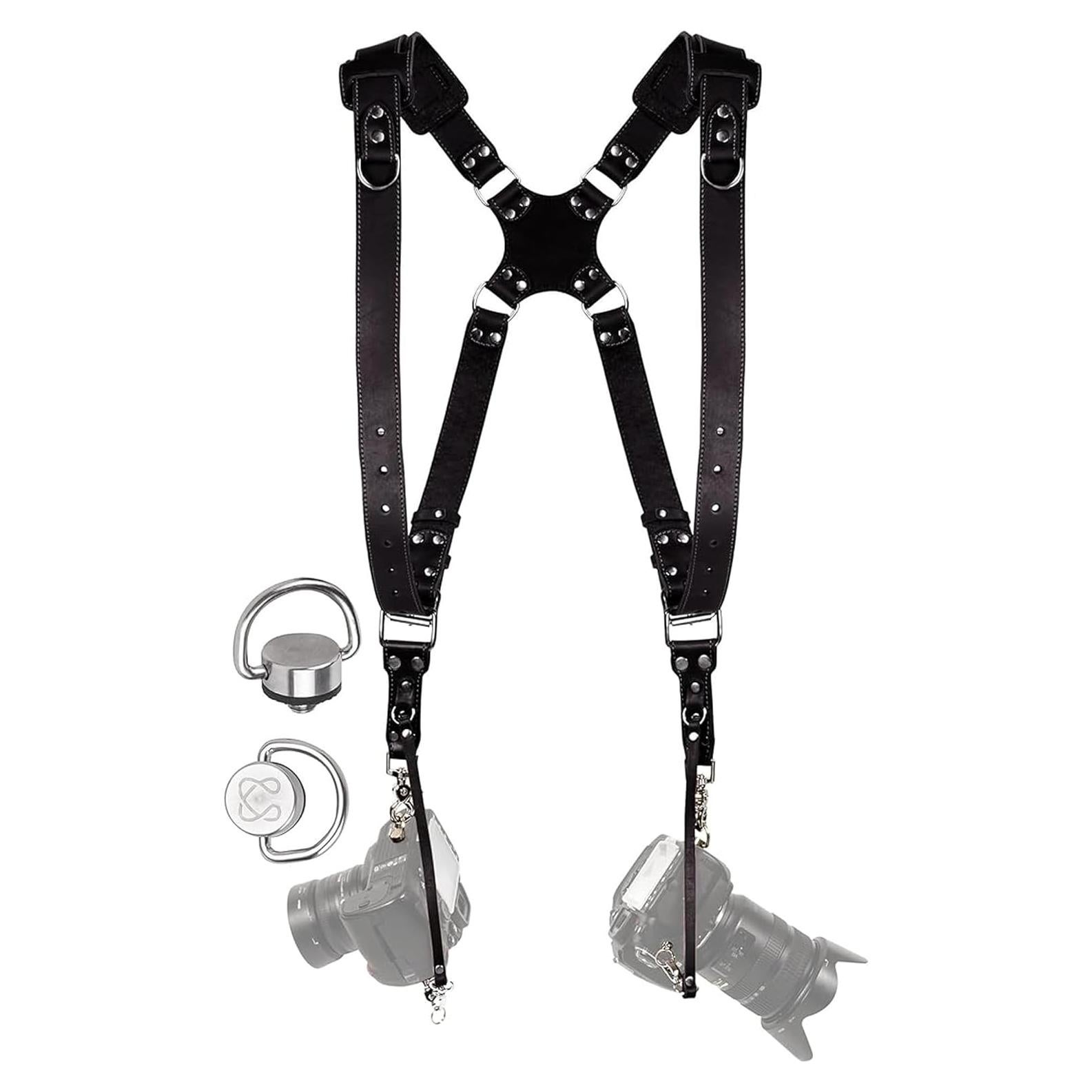 Arnés de cámara doble C Coiro para 2 cámaras DSLR/SLR - Cuero negro