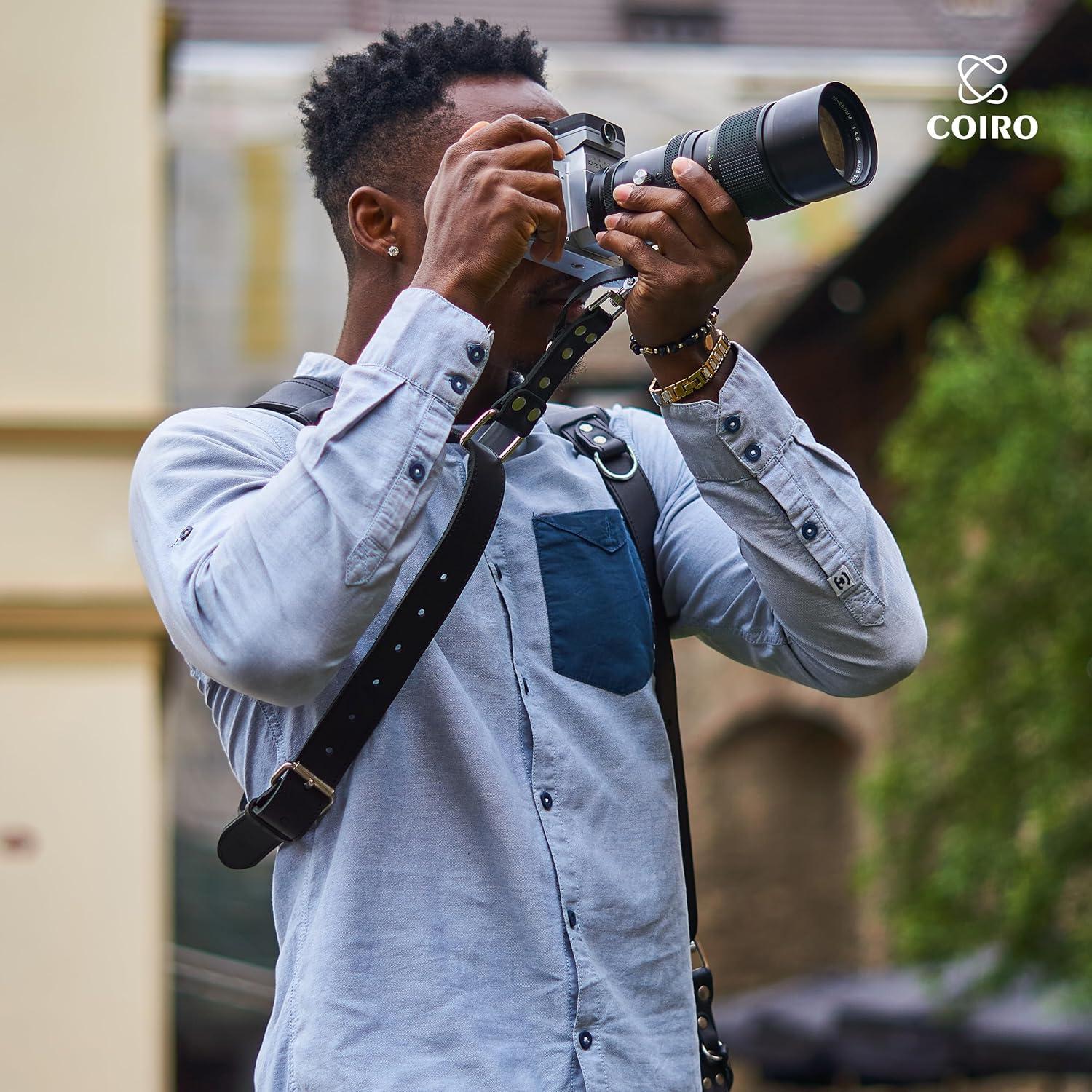 Arnés de cámara doble C Coiro para 2 cámaras DSLR/SLR - Cuero negro