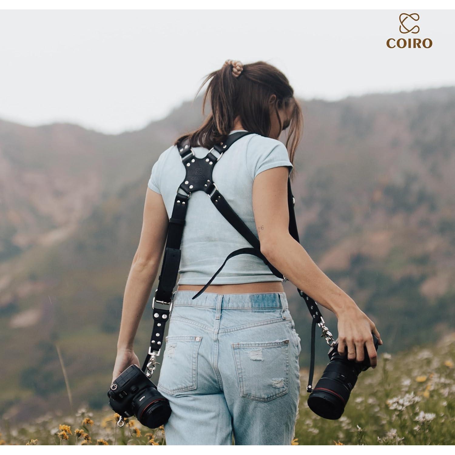 Arnés de cámara doble C Coiro para 2 cámaras DSLR/SLR - Cuero negro