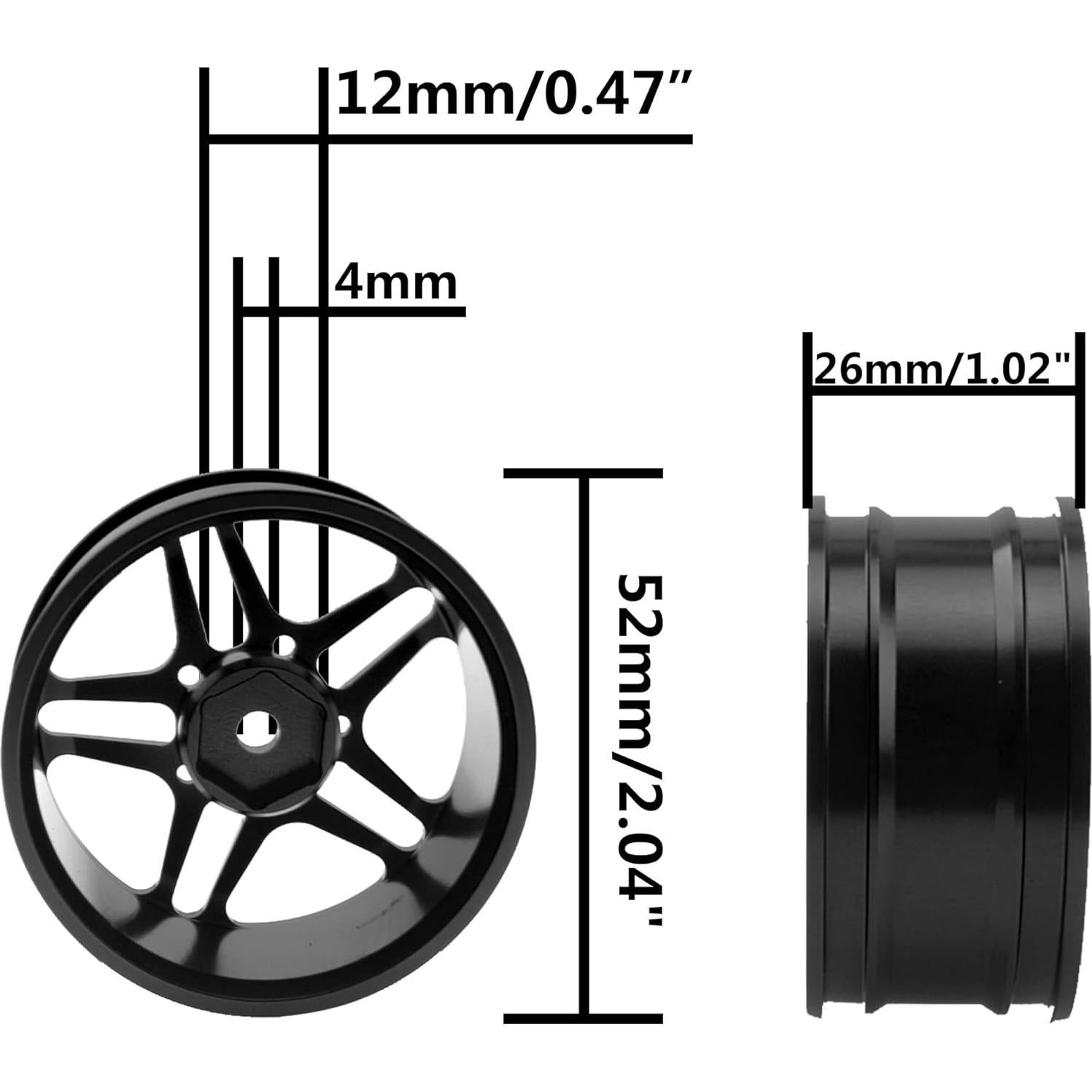 Llantas de Metal RC 1/10 ShareGoo 5-Rayos 52mm 26mm Ancho