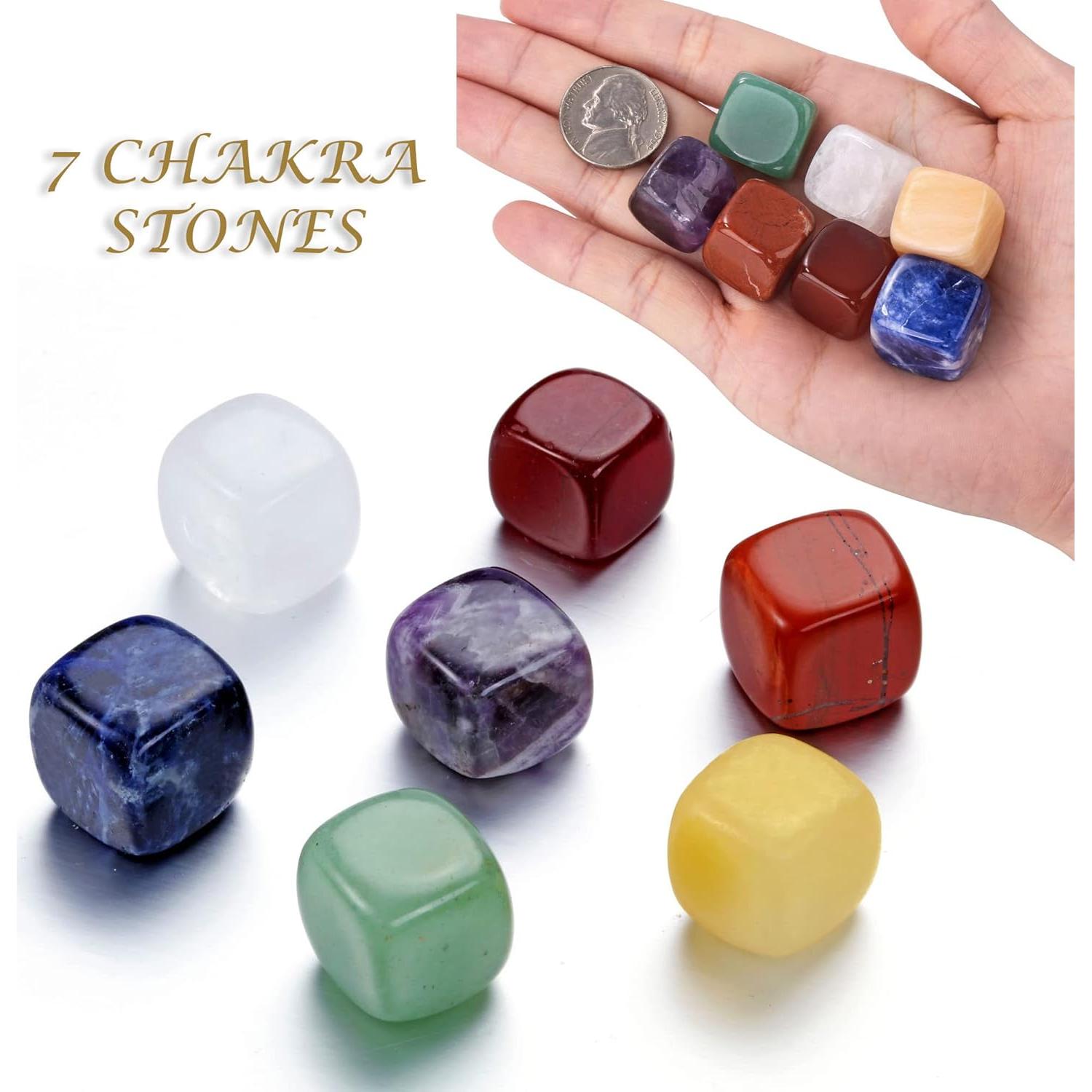 Top Plaza 7 Chakra Reiki Healing Crystals Yoga Balance Irregular Shape Polished Tumbled Palm Stones W/ 7 Chakra Healing Crystal Bracelet (7 Chakra Bracelet Without Charm)