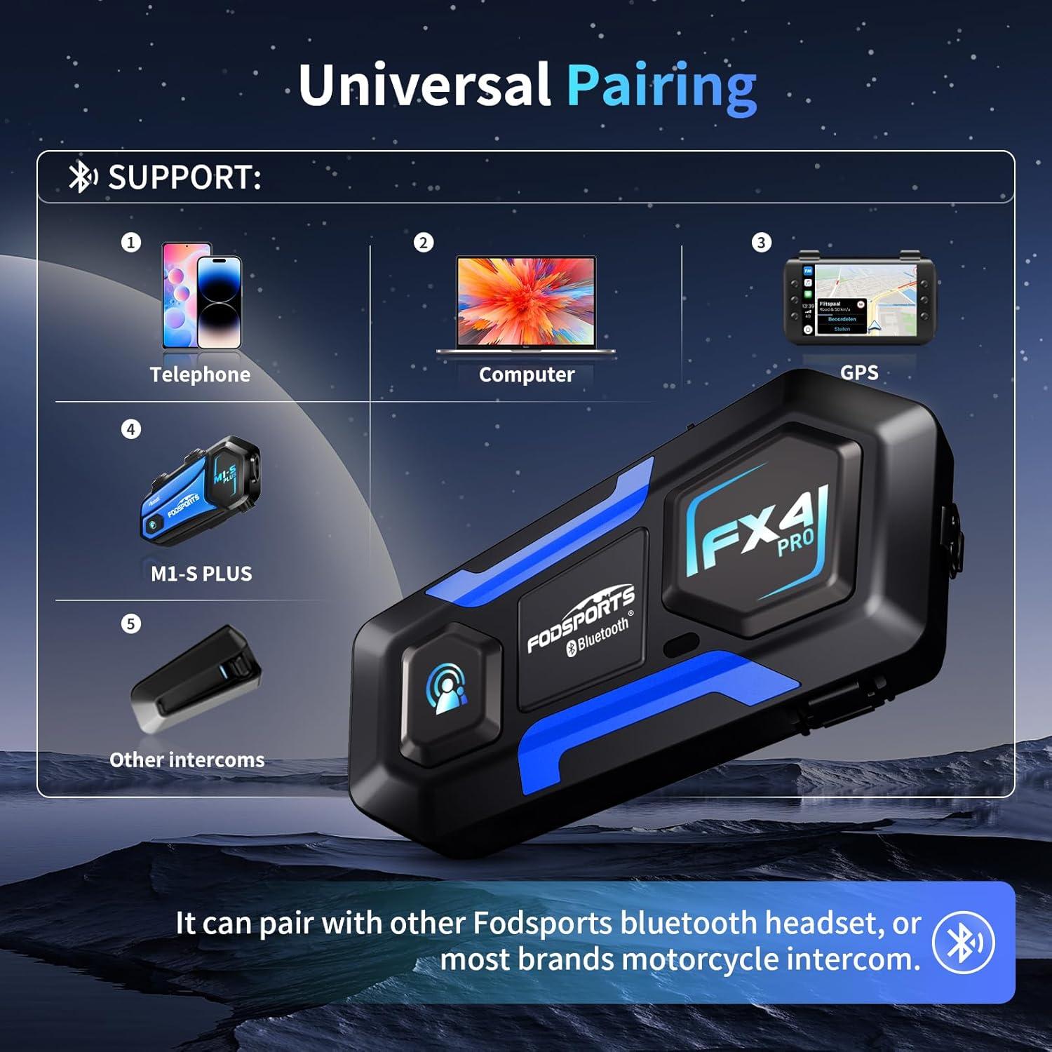 Intercomunicador Bluetooth Fodsports FX4 Pro 2 Unidades