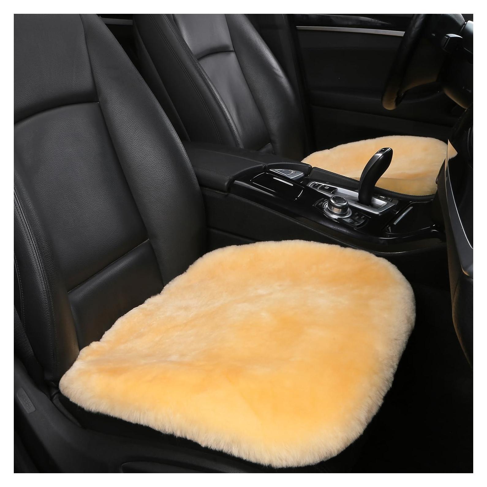 Cojín de Asiento de Coche MLOVESIE Piel de Oveja Beige 49x49cm