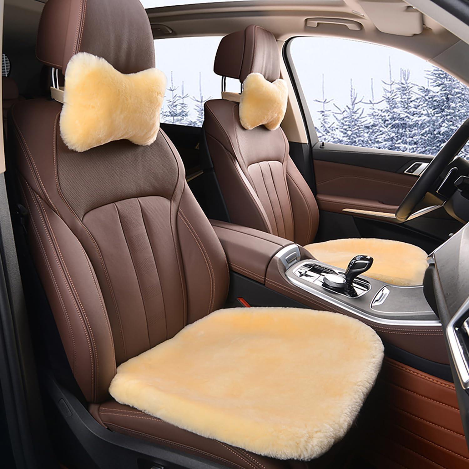 Cojín de Asiento de Coche MLOVESIE Piel de Oveja Beige 49x49cm