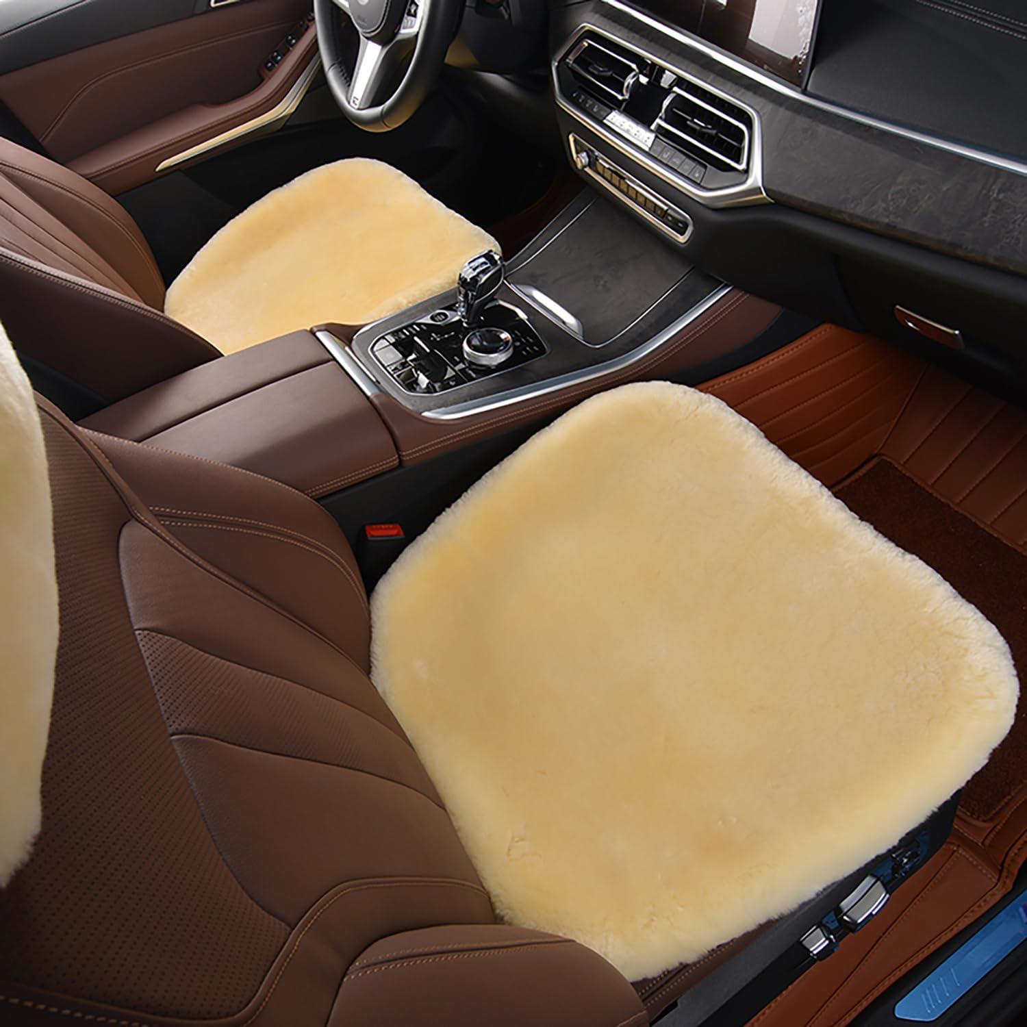 Cojín de Asiento de Coche MLOVESIE Piel de Oveja Beige 49x49cm