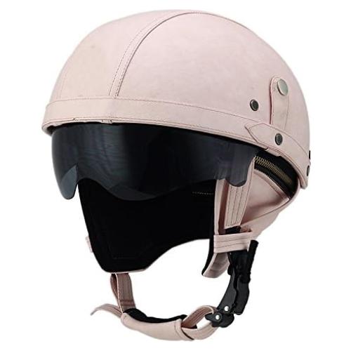 Casco de motocicleta Woljay de cuero sintético rosa 56-62 cm