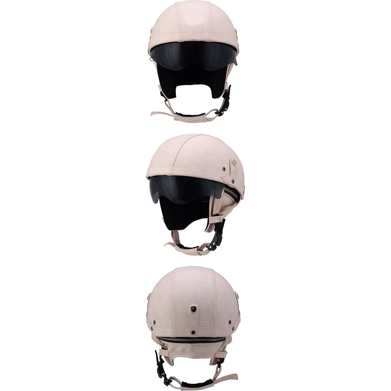 Casco de motocicleta Woljay de cuero sintético rosa 56-62 cm