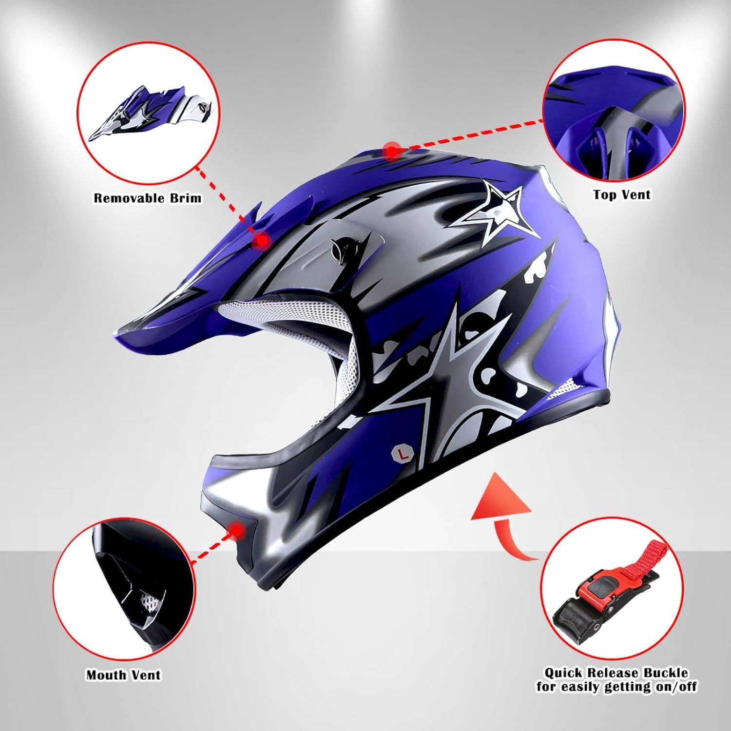 Casco de Motocross 1Storm HBOY para Niños + Gafas y Guantes