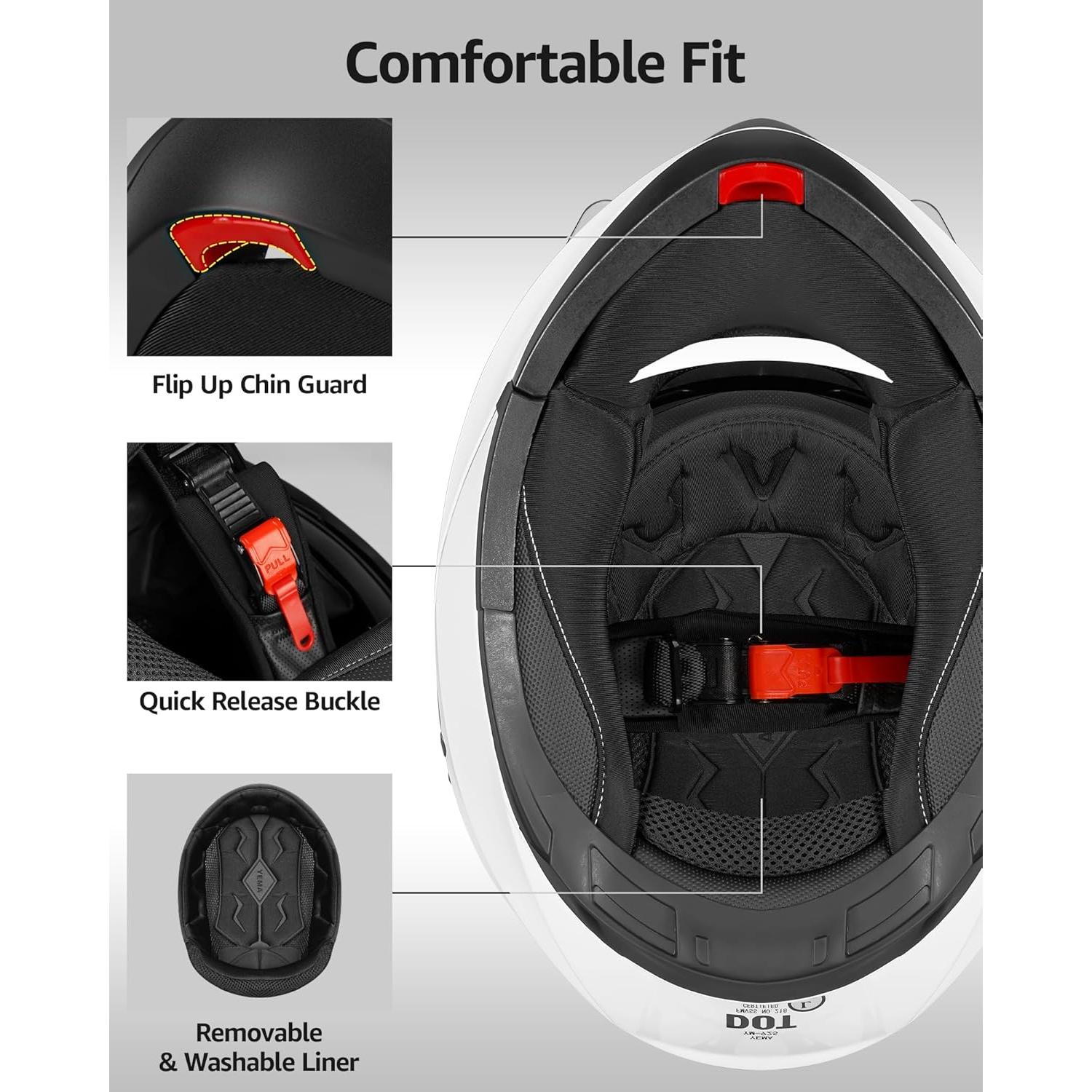 YEMA Casco Modular para Motocicleta YM-925 Blanco Unisex