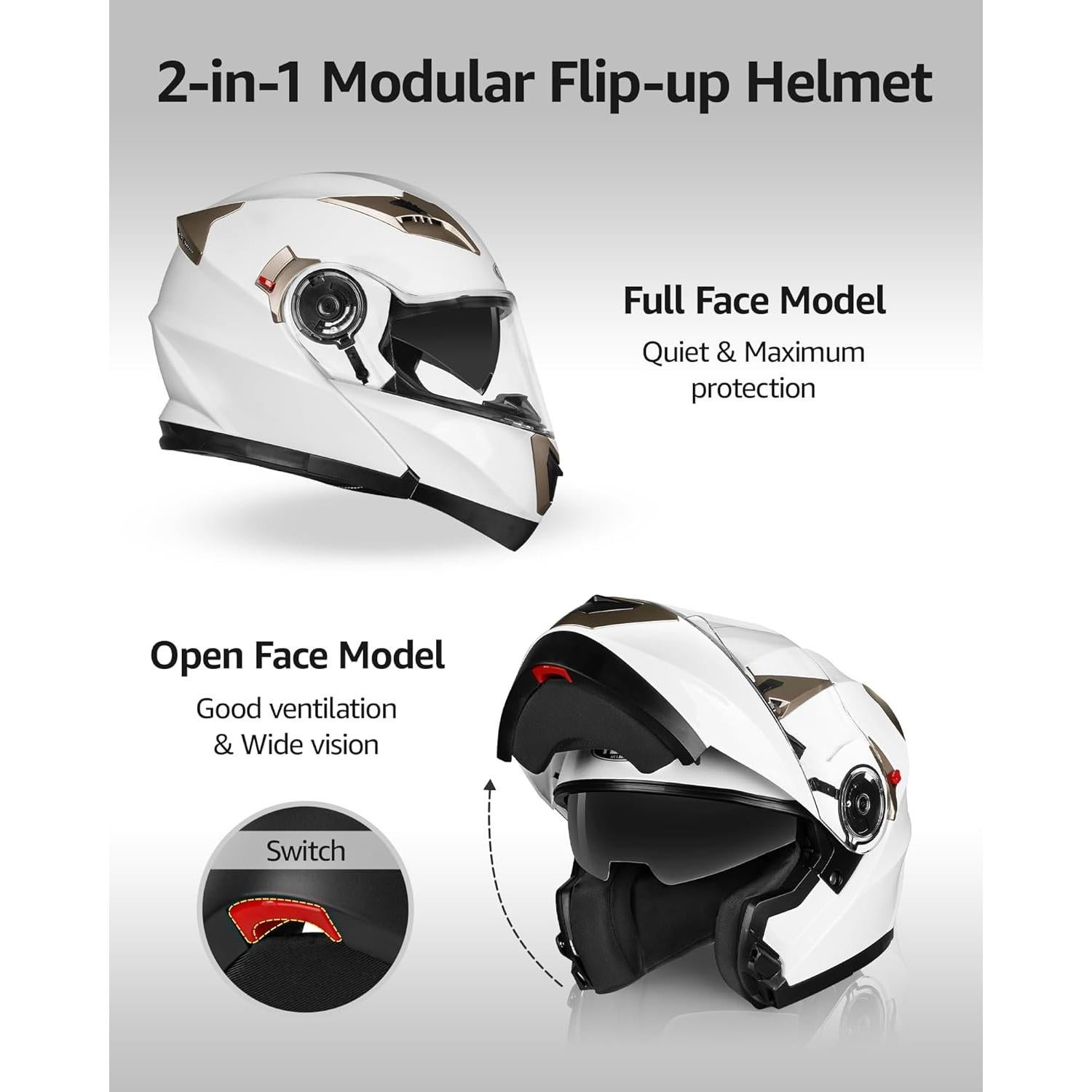 YEMA Casco Modular para Motocicleta XX-Large Blanco