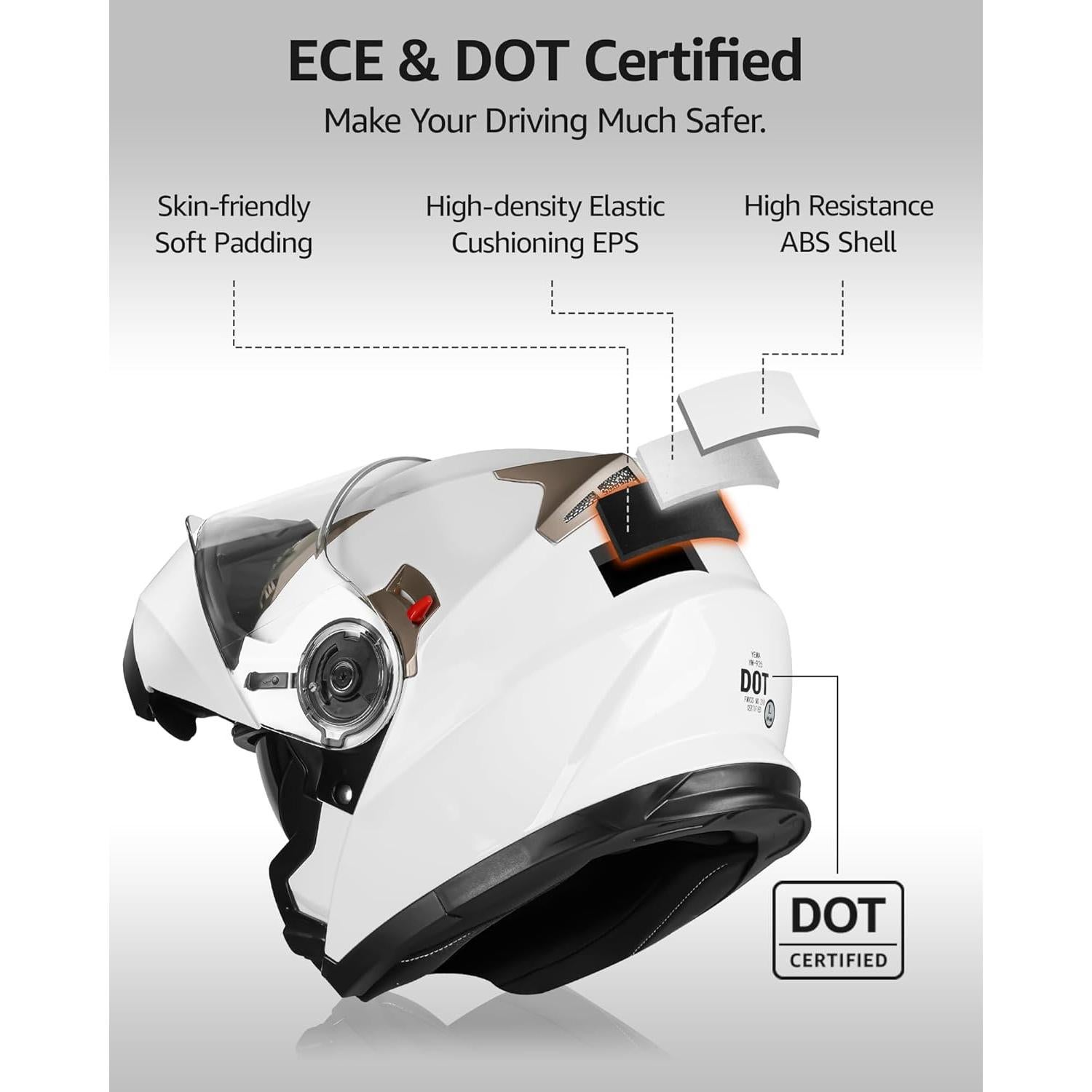 YEMA Casco Modular para Motocicleta XX-Large Blanco