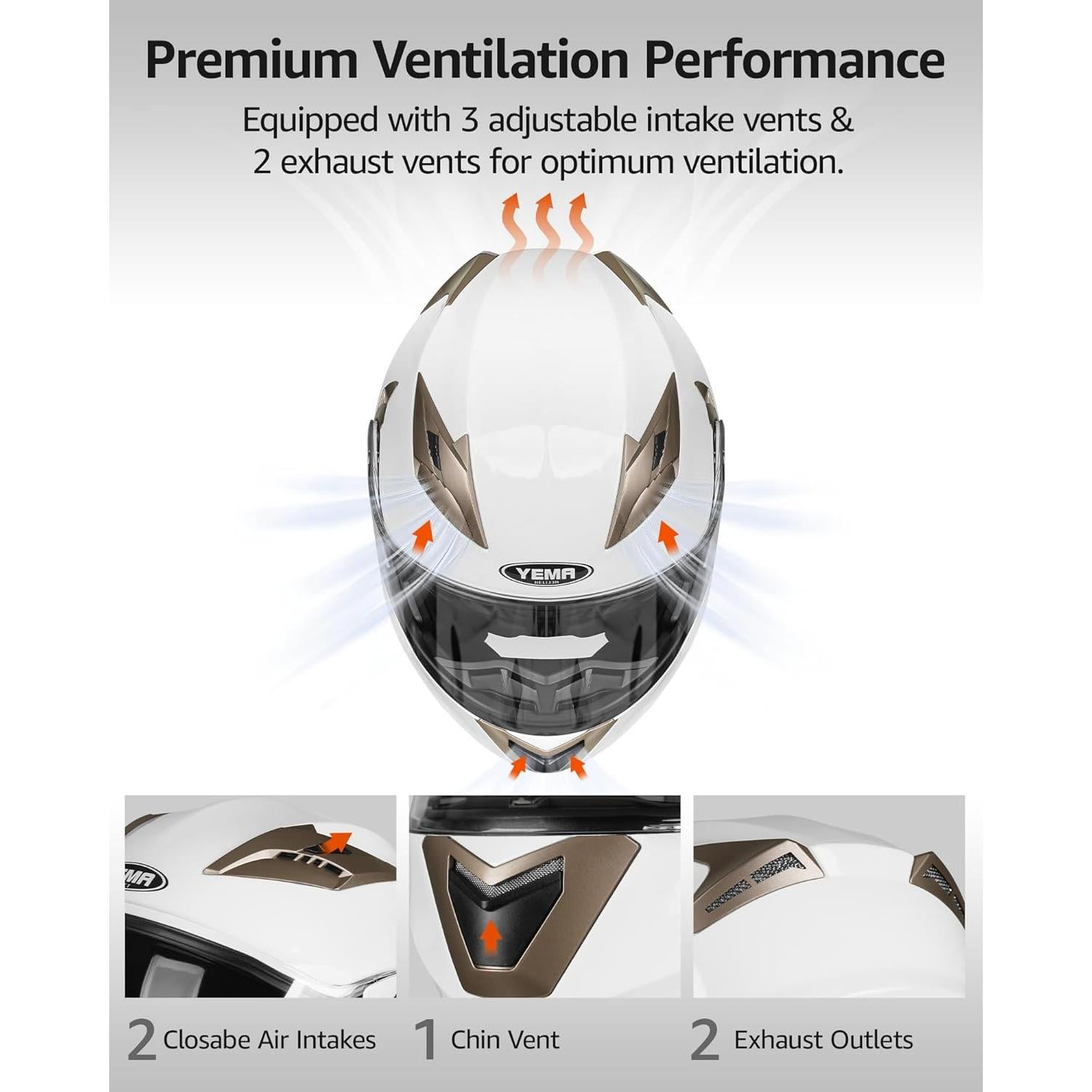 YEMA Casco Modular para Motocicleta XX-Large Blanco